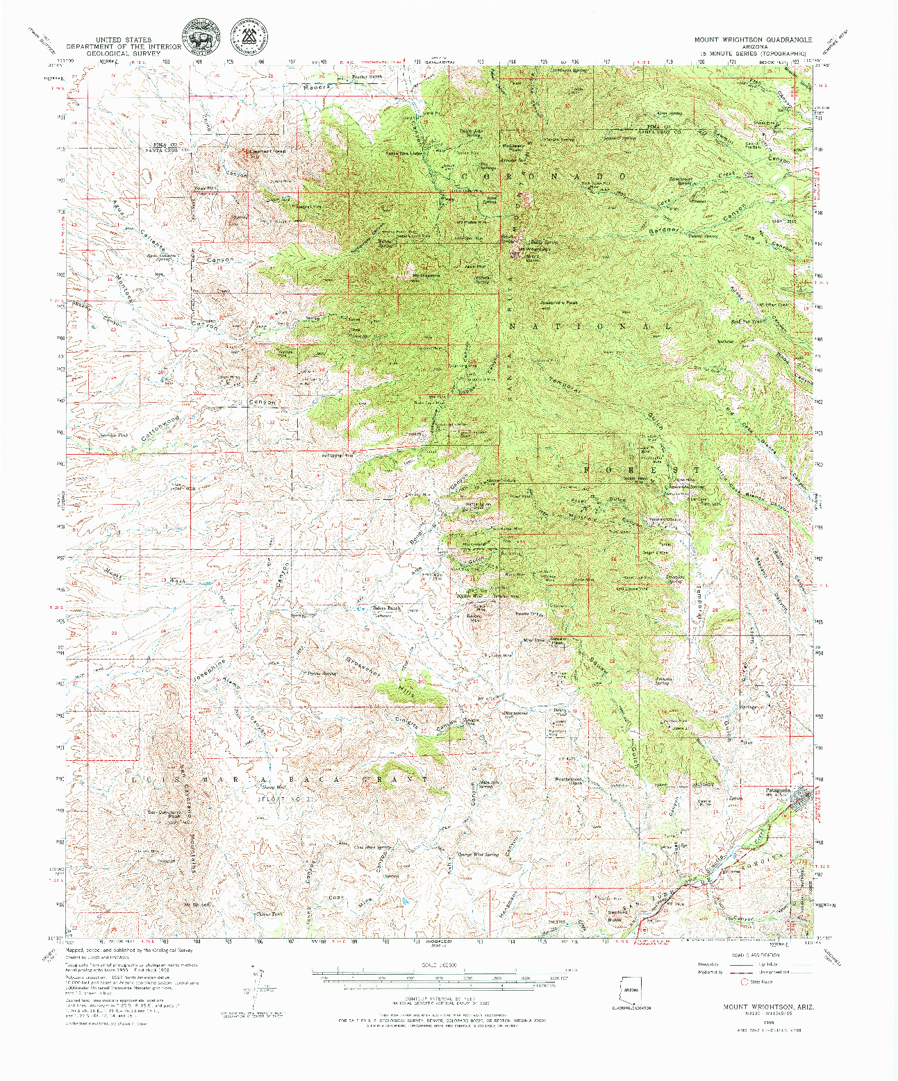 USGS 1:62500-SCALE QUADRANGLE FOR MOUNT WRIGHTSON, AZ 1958