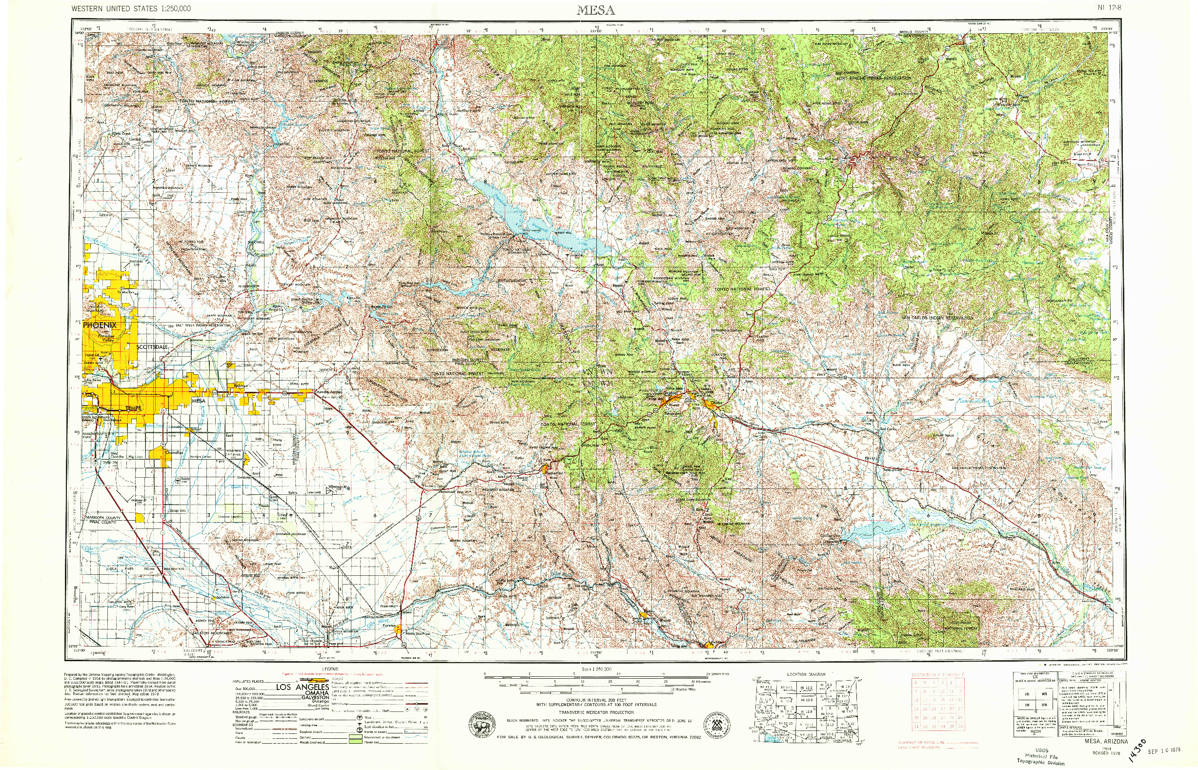 USGS 1:250000-SCALE QUADRANGLE FOR MESA, AZ 1954