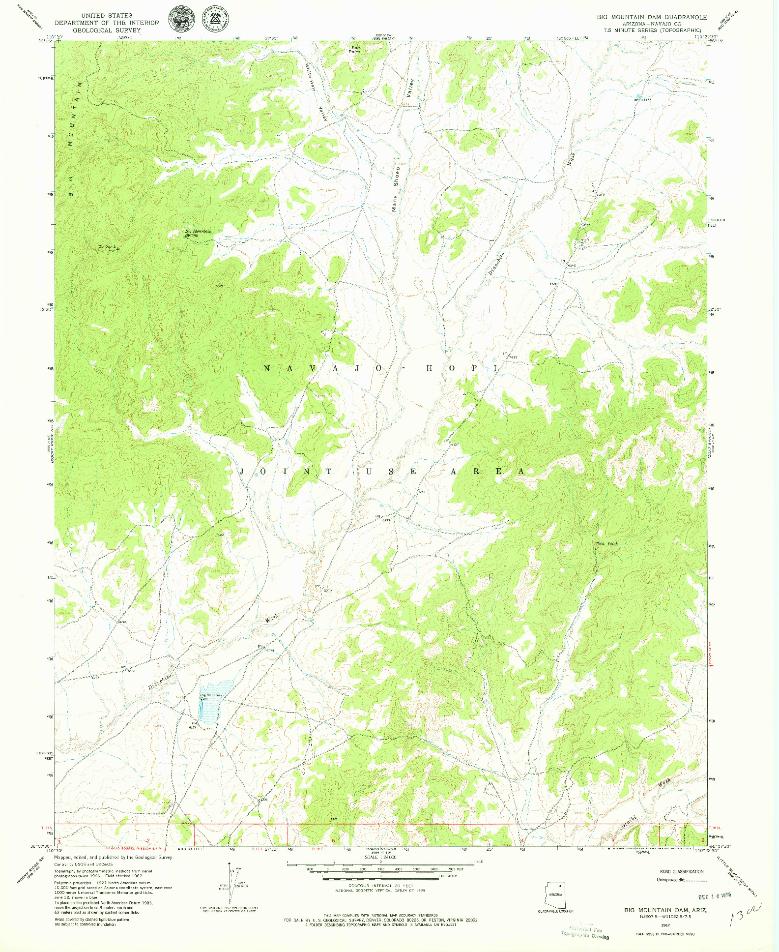 USGS 1:24000-SCALE QUADRANGLE FOR BIG MOUNTAIN DAM, AZ 1967
