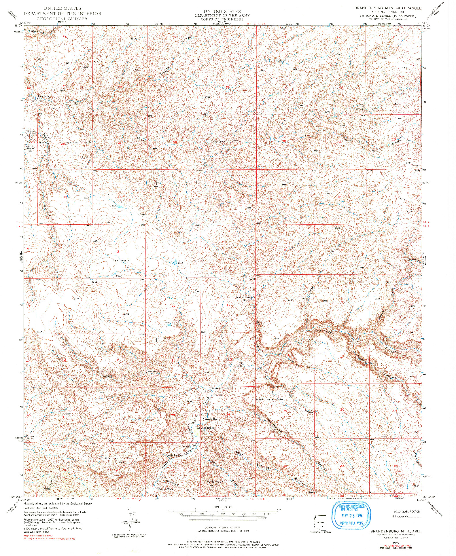 USGS 1:24000-SCALE QUADRANGLE FOR BRANDENBURG MTN, AZ 1949