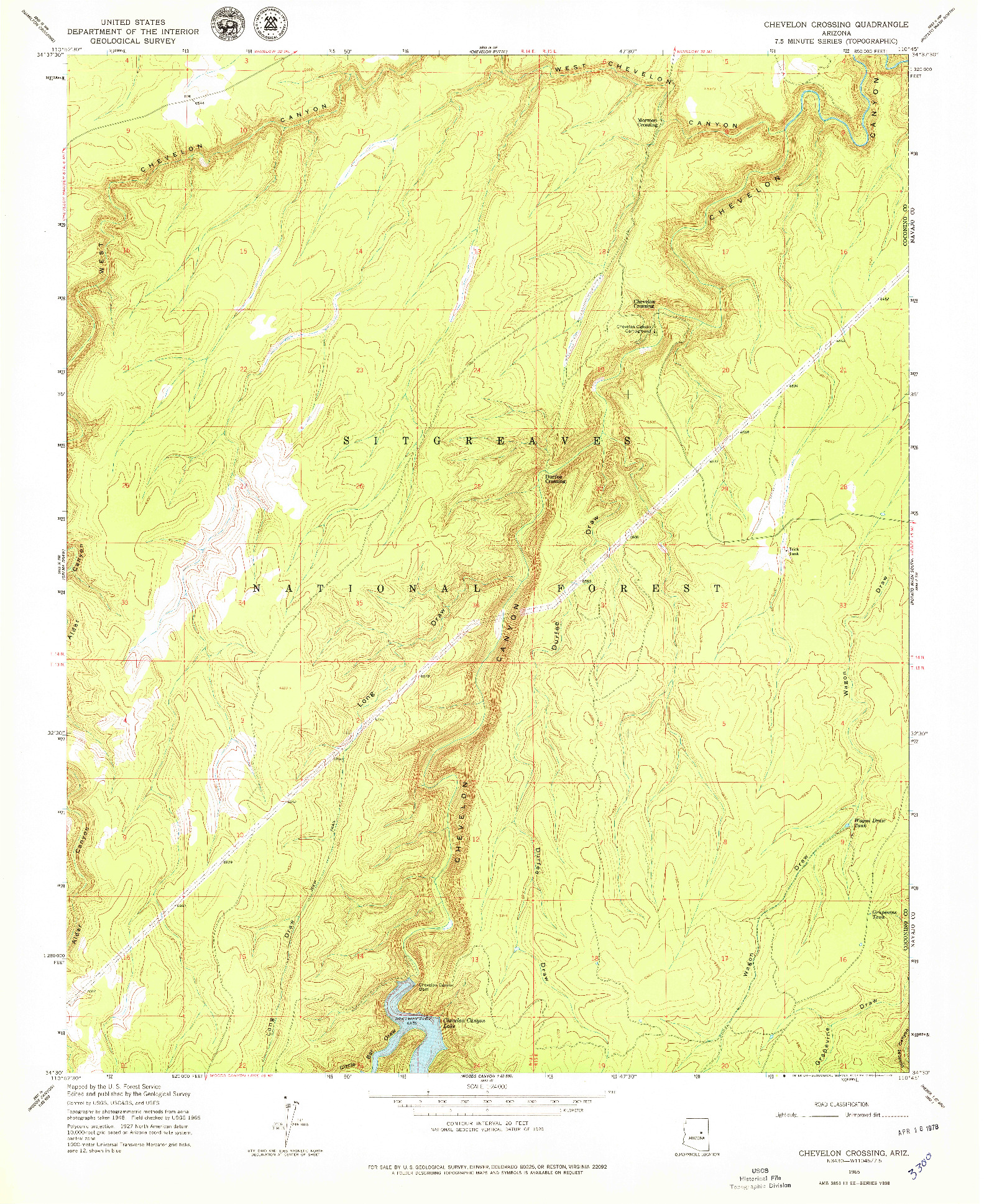 USGS 1:24000-SCALE QUADRANGLE FOR CHEVELON CROSSING, AZ 1965