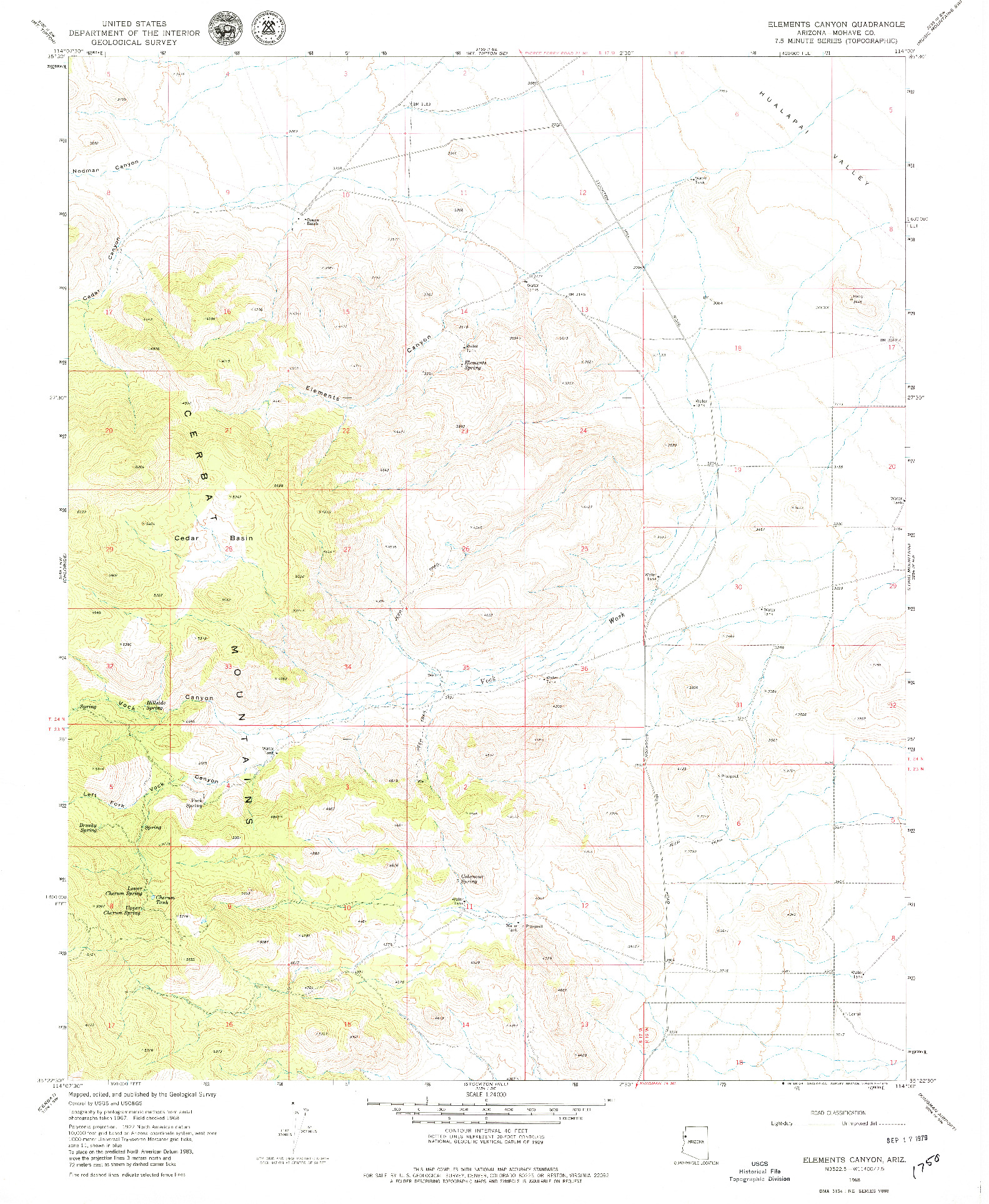 USGS 1:24000-SCALE QUADRANGLE FOR ELEMENTS CANYON, AZ 1968