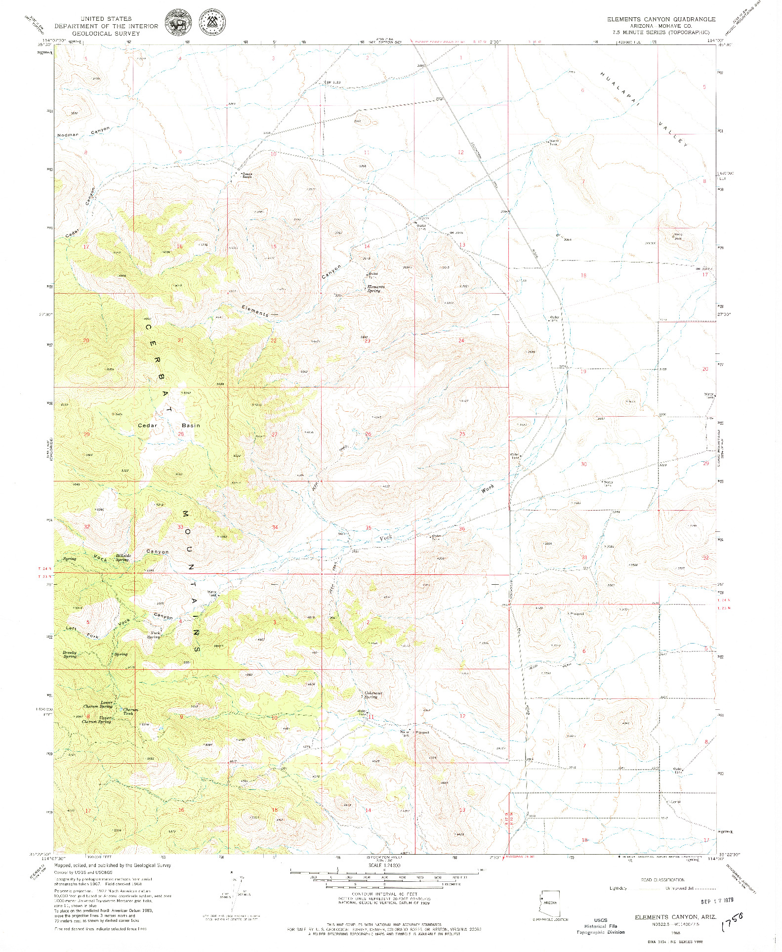 USGS 1:24000-SCALE QUADRANGLE FOR ELEMENTS CANYON, AZ 1968