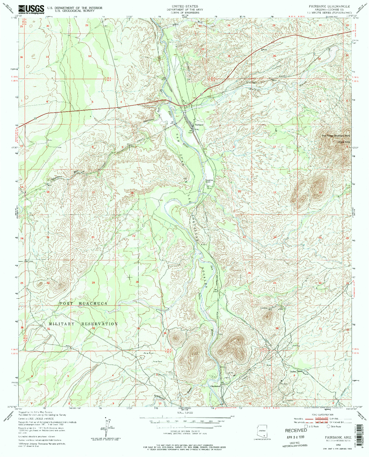 USGS 1:24000-SCALE QUADRANGLE FOR FAIRBANK, AZ 1952