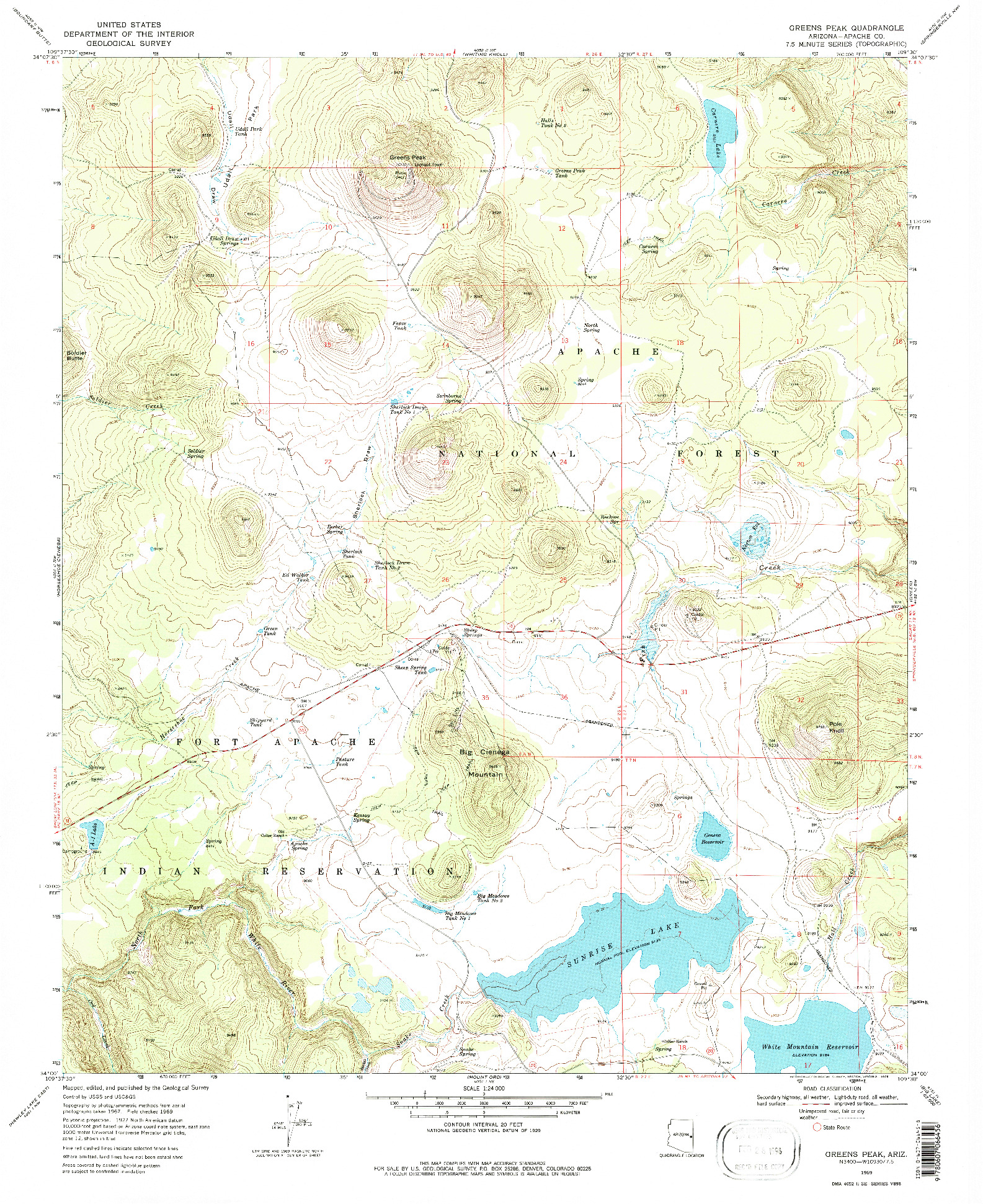 USGS 1:24000-SCALE QUADRANGLE FOR GREENS PEAK, AZ 1969