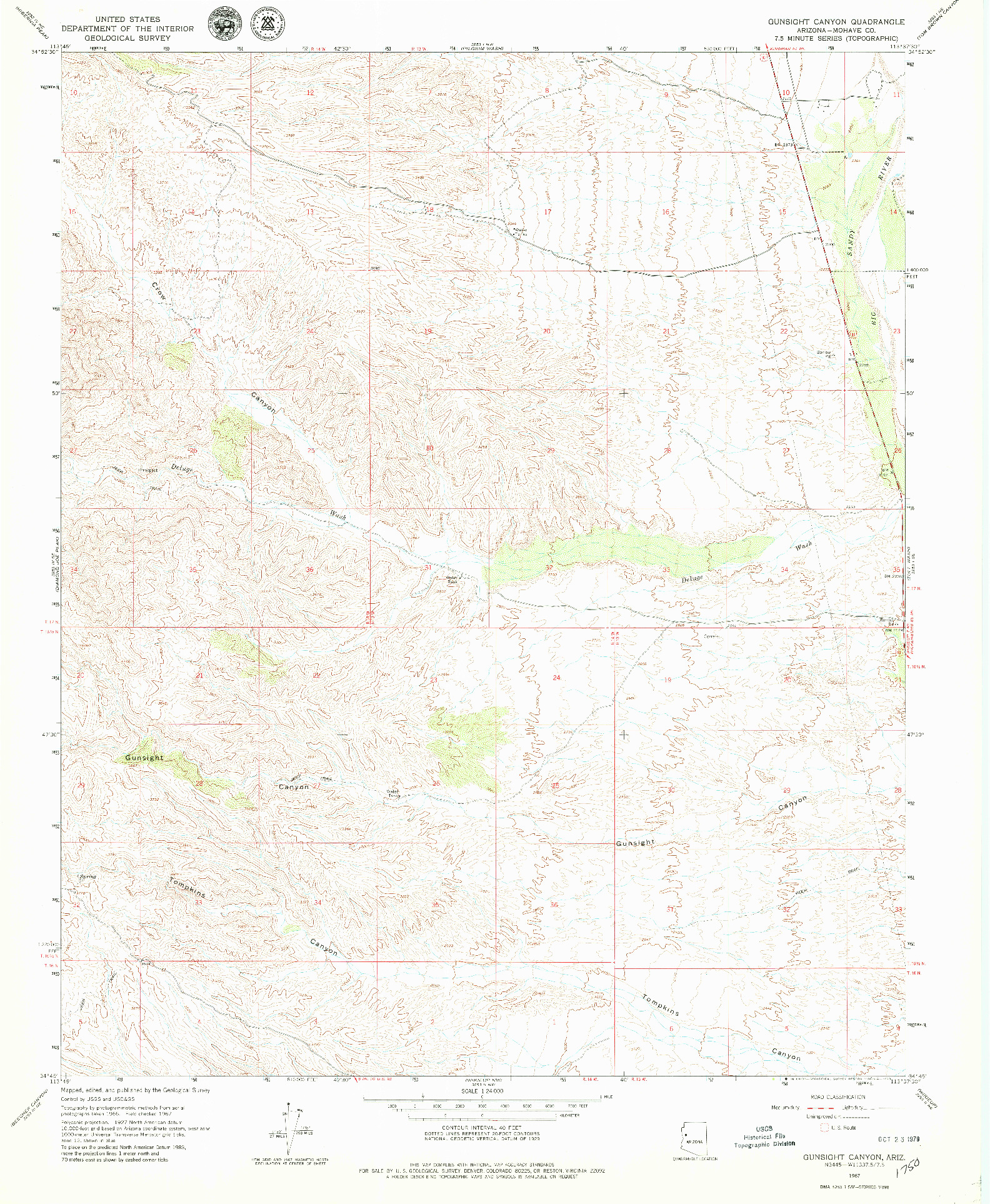 USGS 1:24000-SCALE QUADRANGLE FOR GUNSIGHT CANYON, AZ 1967