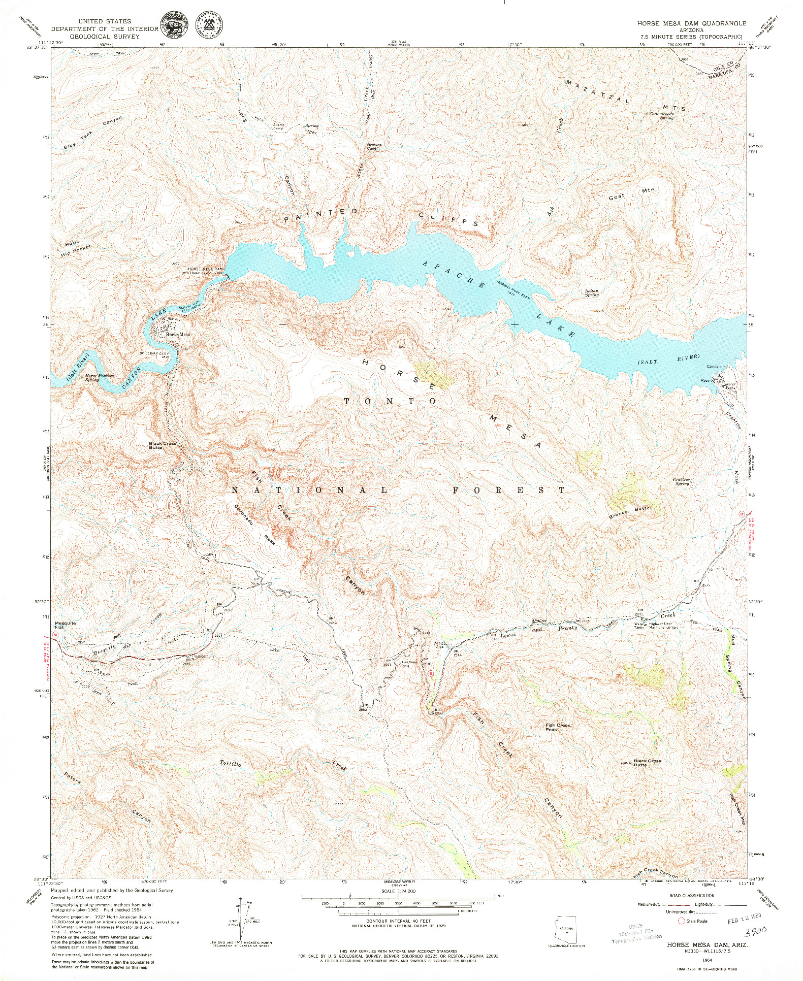 USGS 1:24000-SCALE QUADRANGLE FOR HORSE MESA DAM, AZ 1964