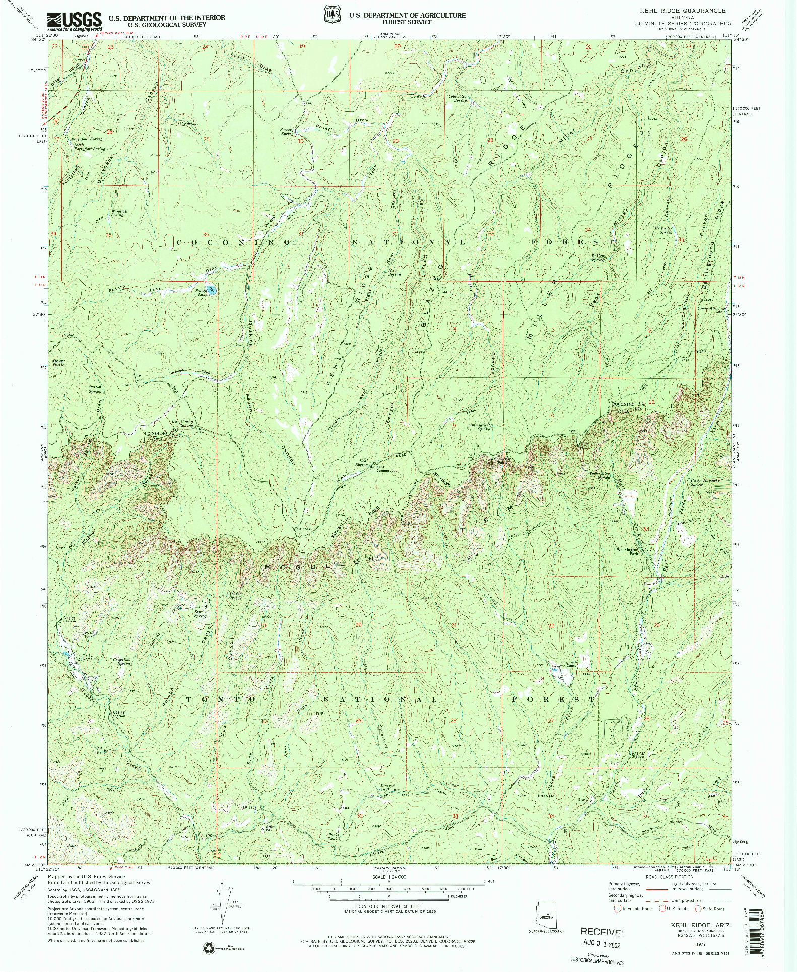 USGS 1:24000-SCALE QUADRANGLE FOR KEHL RIDGE, AZ 1972