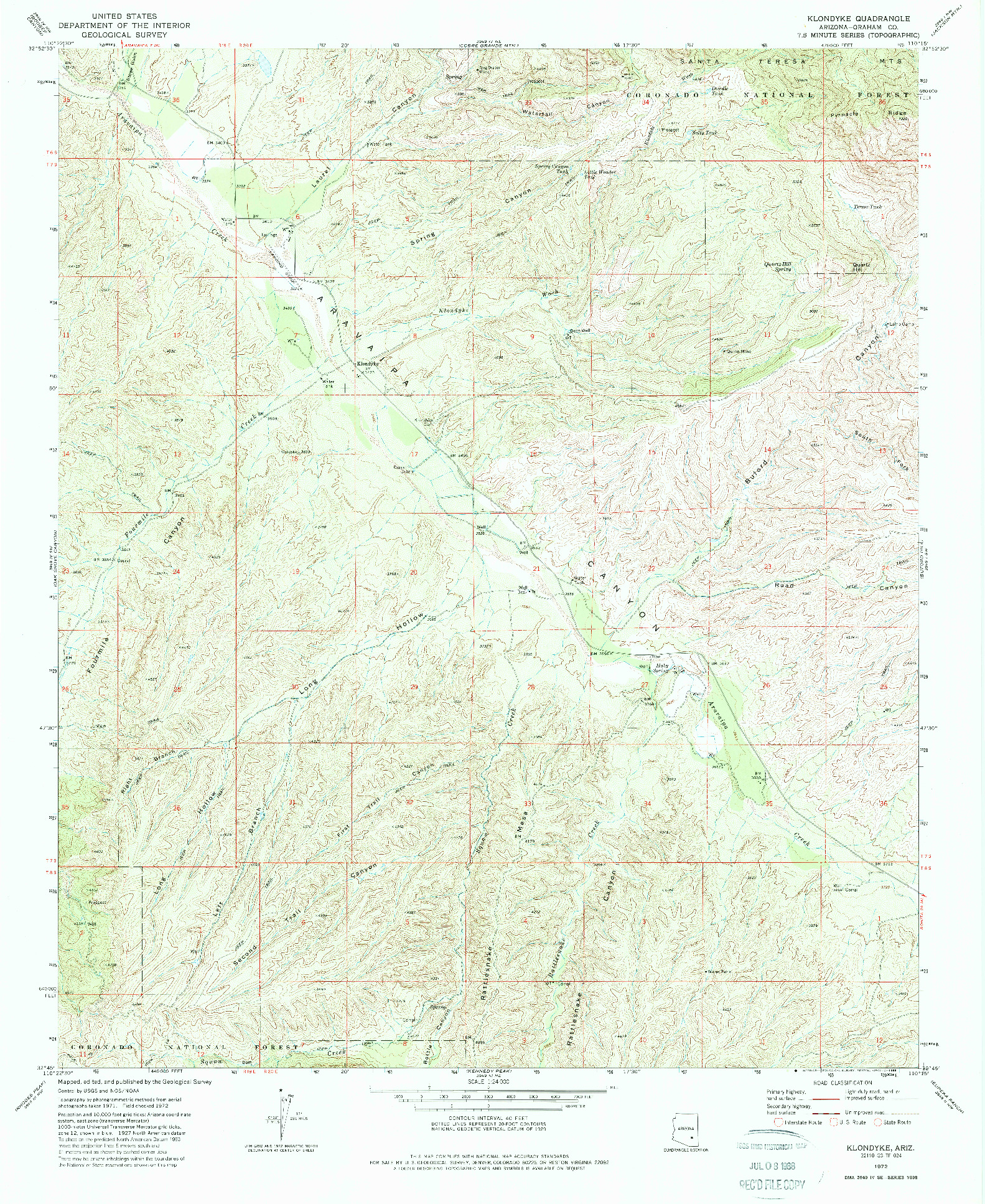 USGS 1:24000-SCALE QUADRANGLE FOR KLONDYKE, AZ 1972