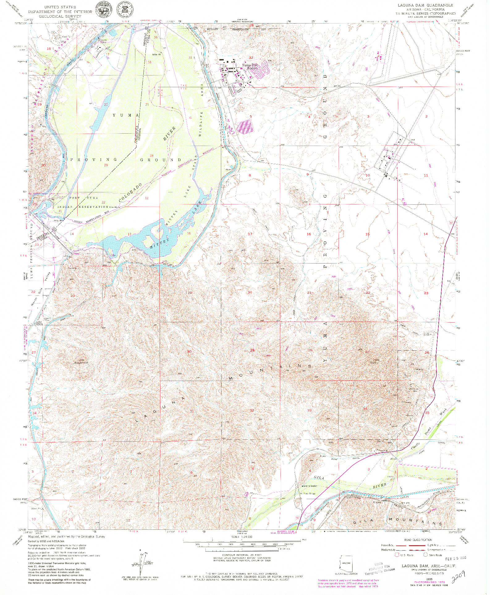 USGS 1:24000-SCALE QUADRANGLE FOR LAGUNA DAM, AZ 1955