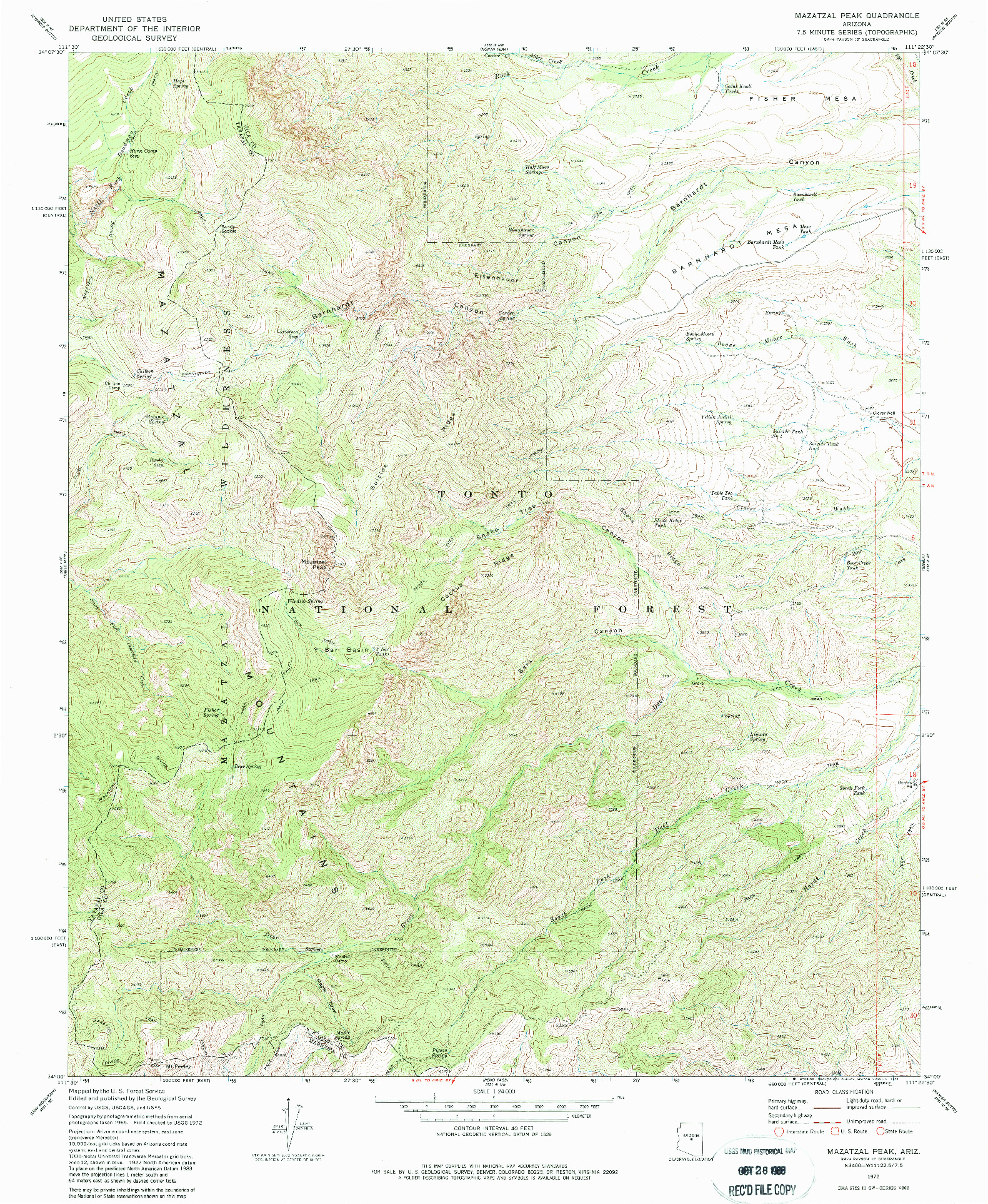 USGS 1:24000-SCALE QUADRANGLE FOR MAZATZAL PEAK, AZ 1972