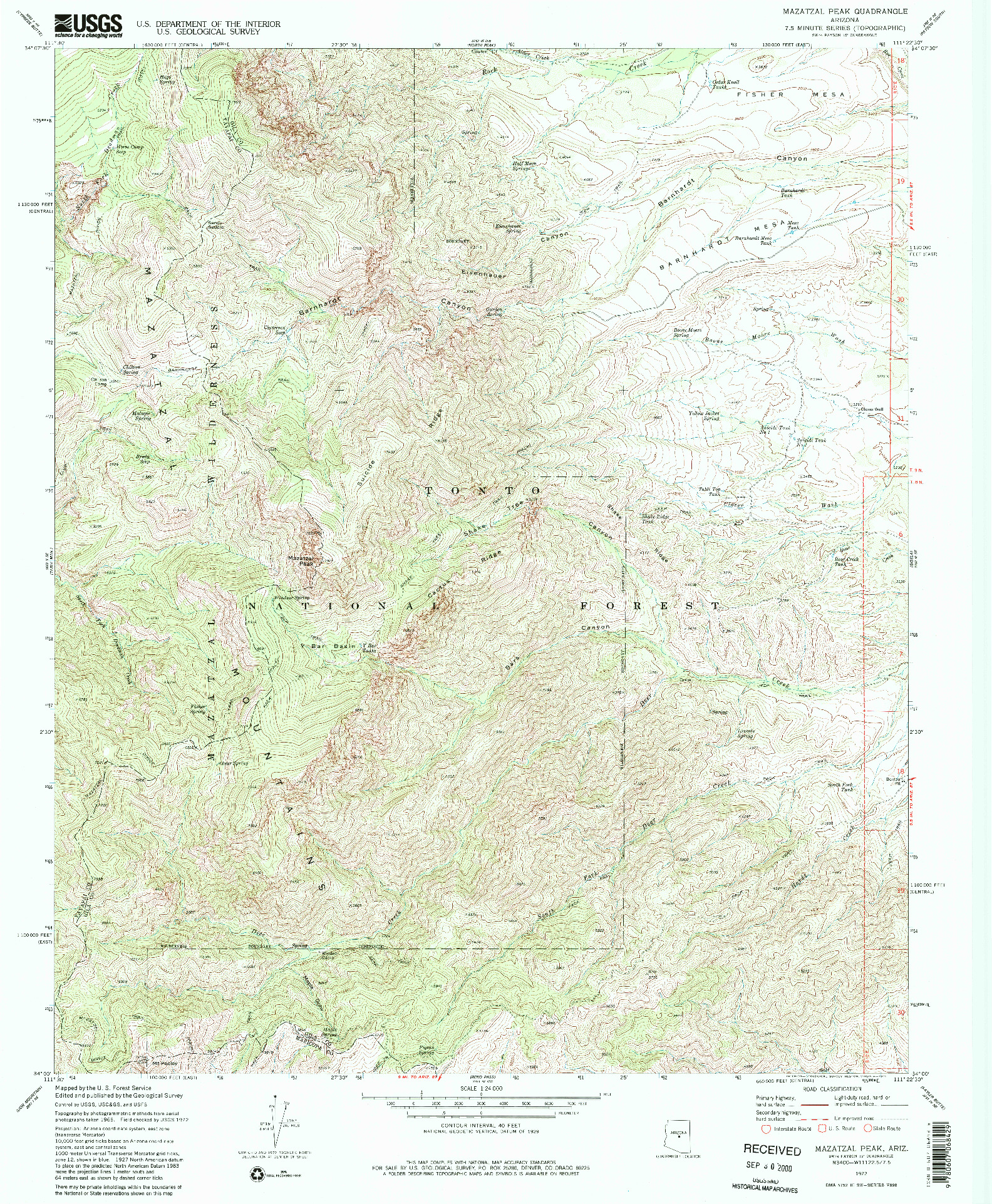 USGS 1:24000-SCALE QUADRANGLE FOR MAZATZAL PEAK, AZ 1972