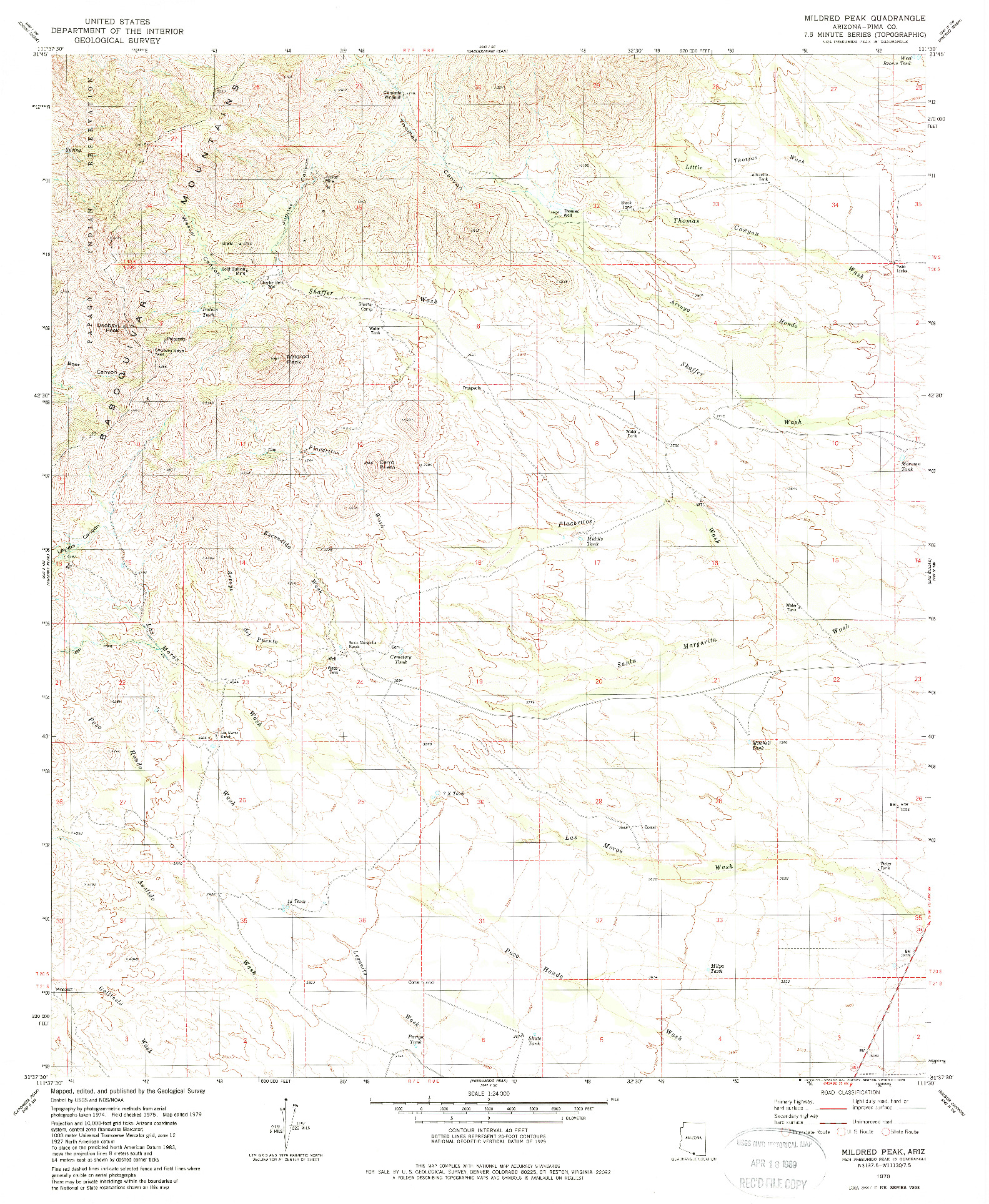 USGS 1:24000-SCALE QUADRANGLE FOR MILDRED PEAK, AZ 1979