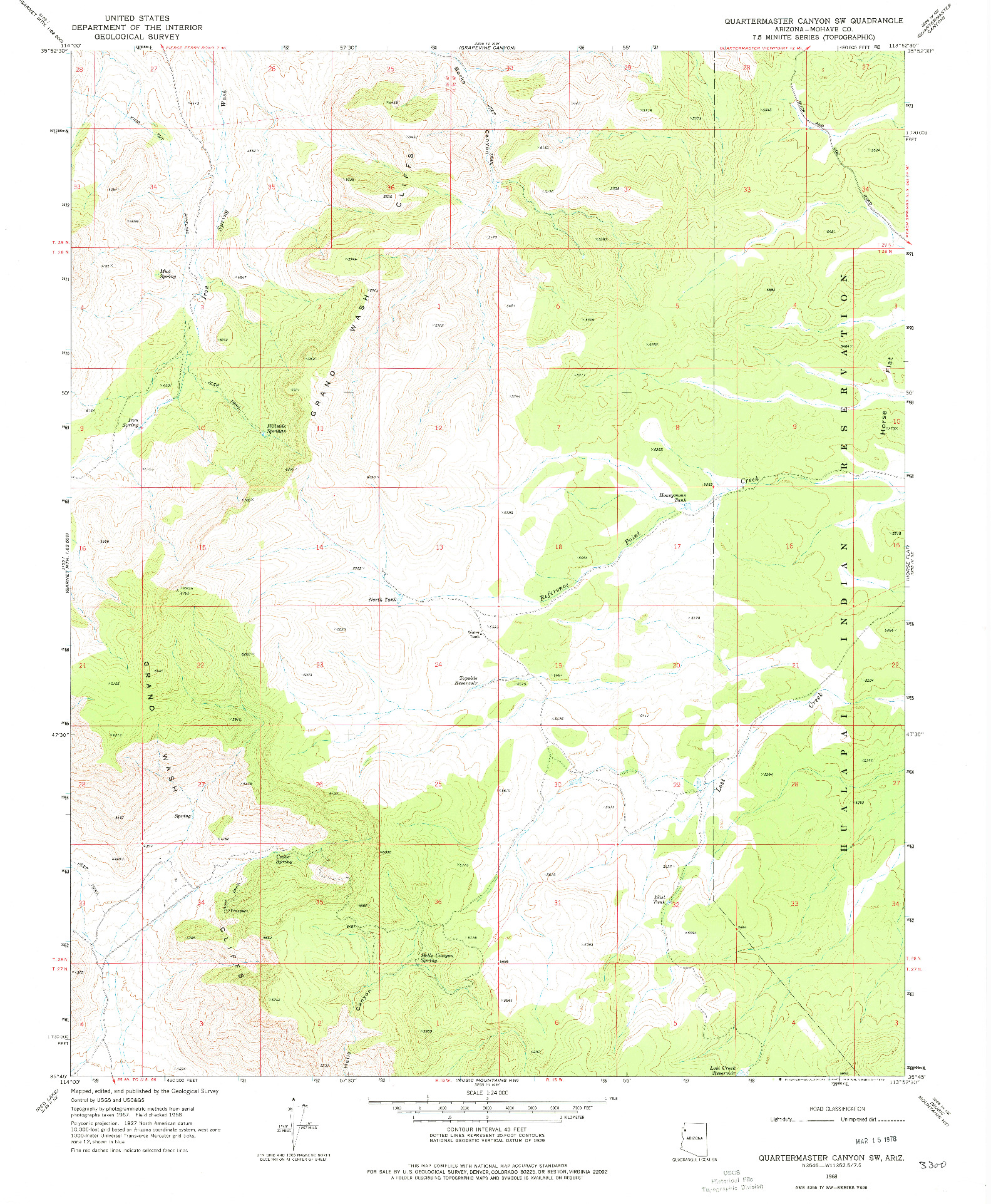 USGS 1:24000-SCALE QUADRANGLE FOR QUARTERMASTER CANYON, AZ 1968