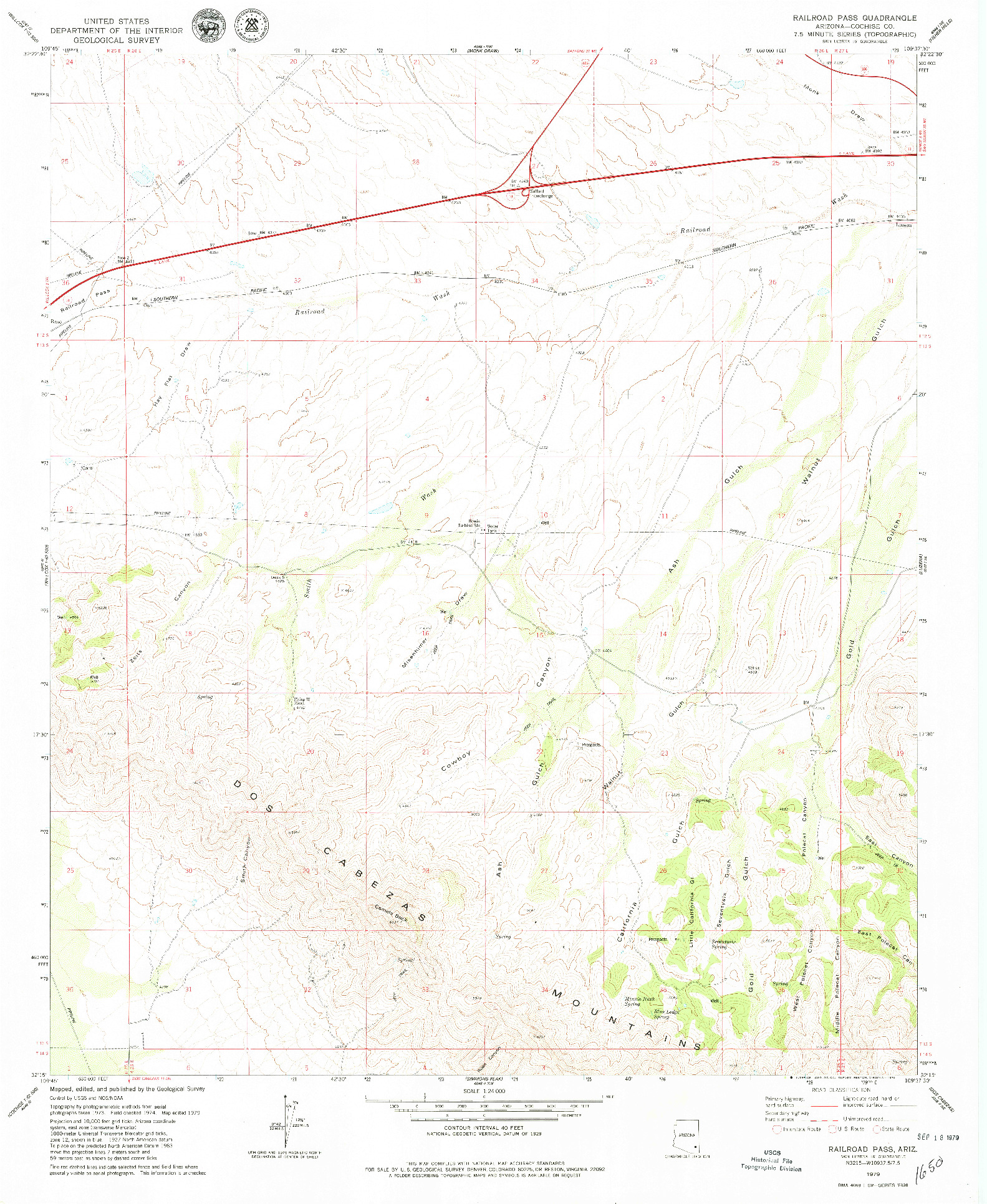 USGS 1:24000-SCALE QUADRANGLE FOR RAILROAD PASS, AZ 1979