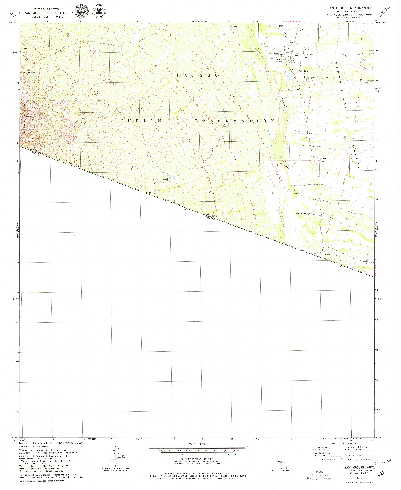 USGS 1:24000-SCALE QUADRANGLE FOR SAN MIGUEL, AZ 1979