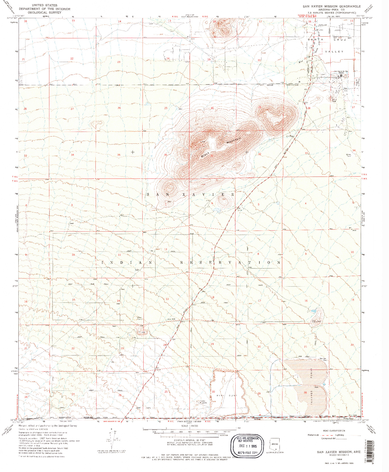 USGS 1:24000-SCALE QUADRANGLE FOR SAN XAVIER MISSION, AZ 1968