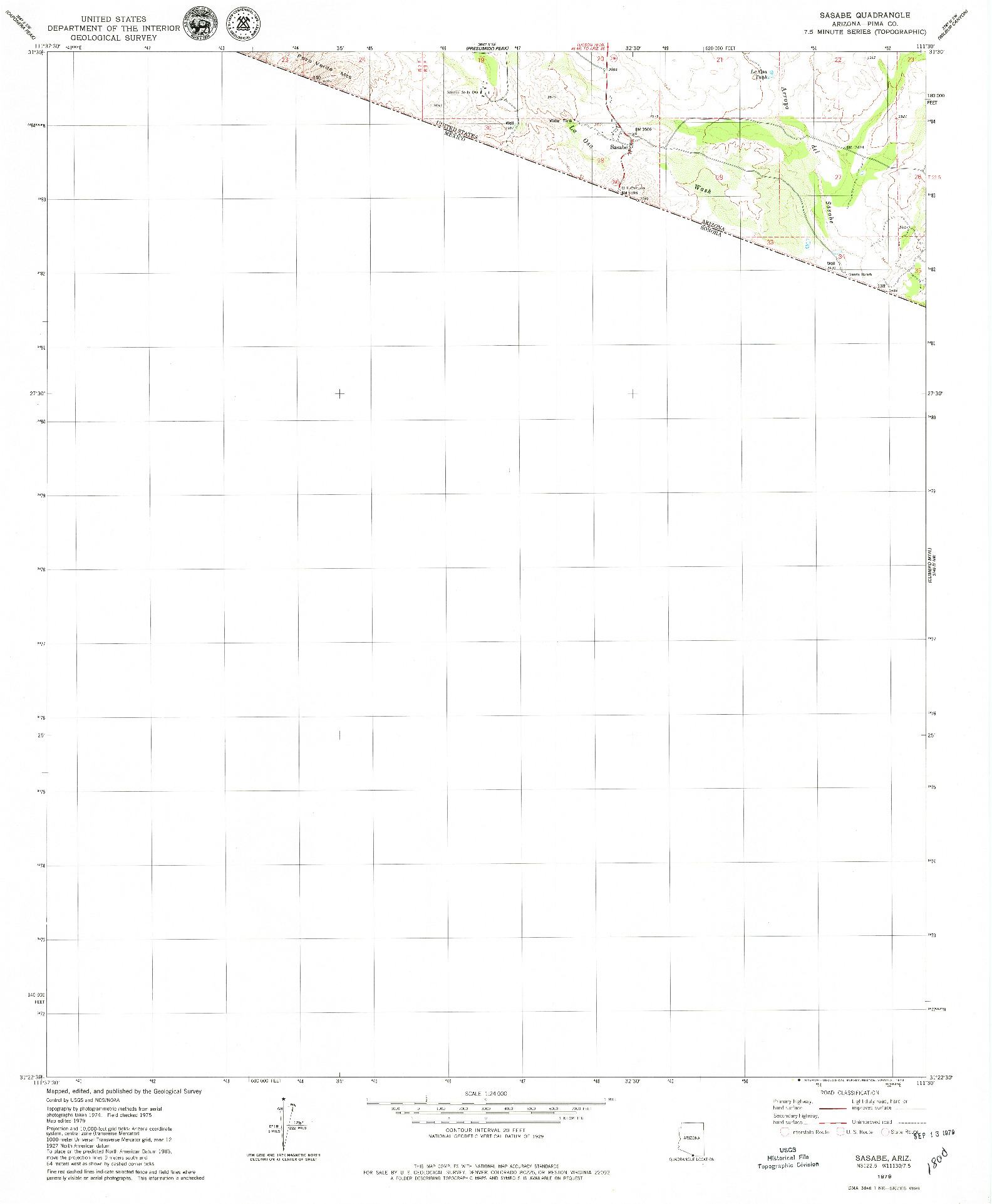 USGS 1:24000-SCALE QUADRANGLE FOR SASABE, AZ 1979
