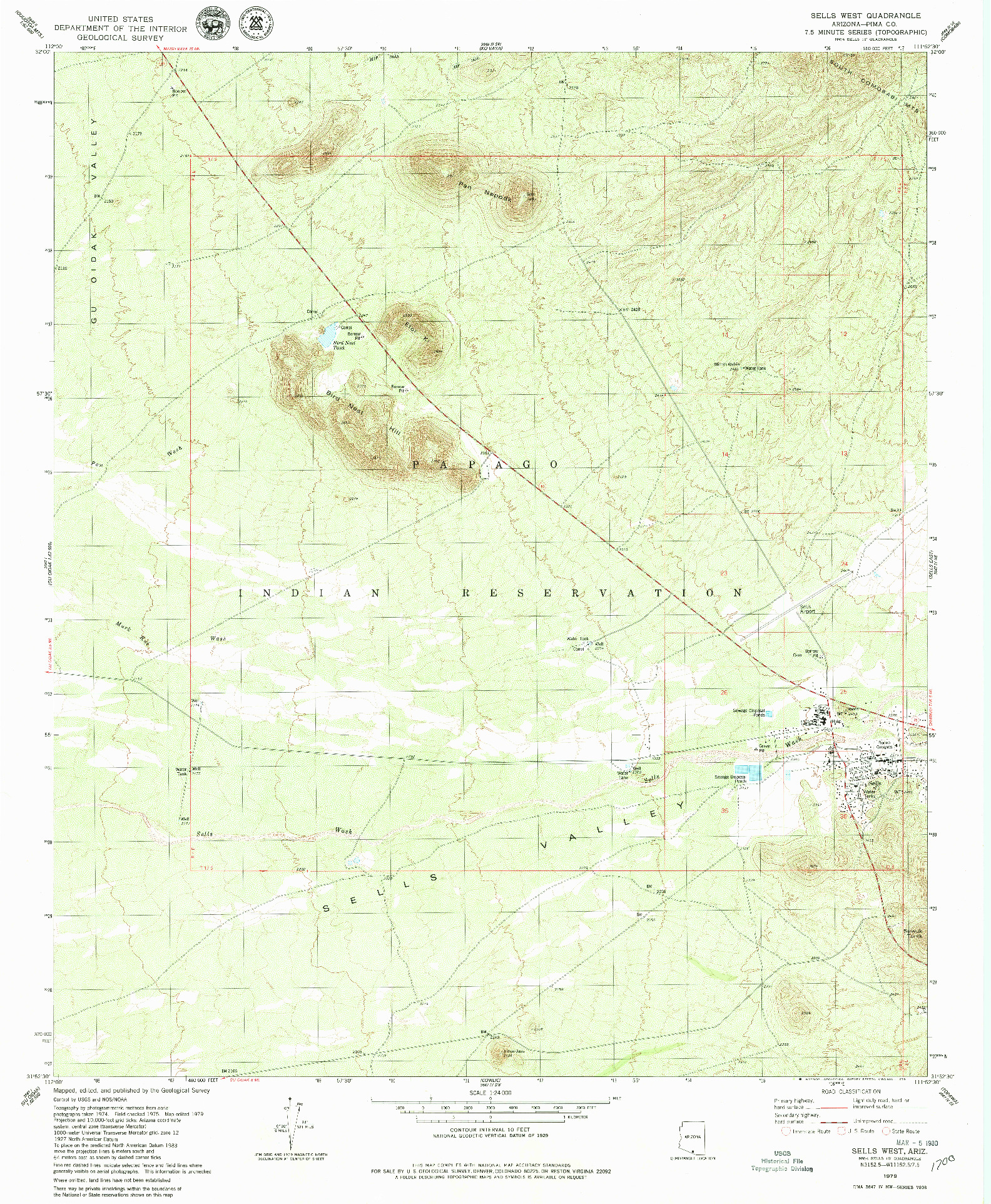 USGS 1:24000-SCALE QUADRANGLE FOR SELLS WEST, AZ 1979