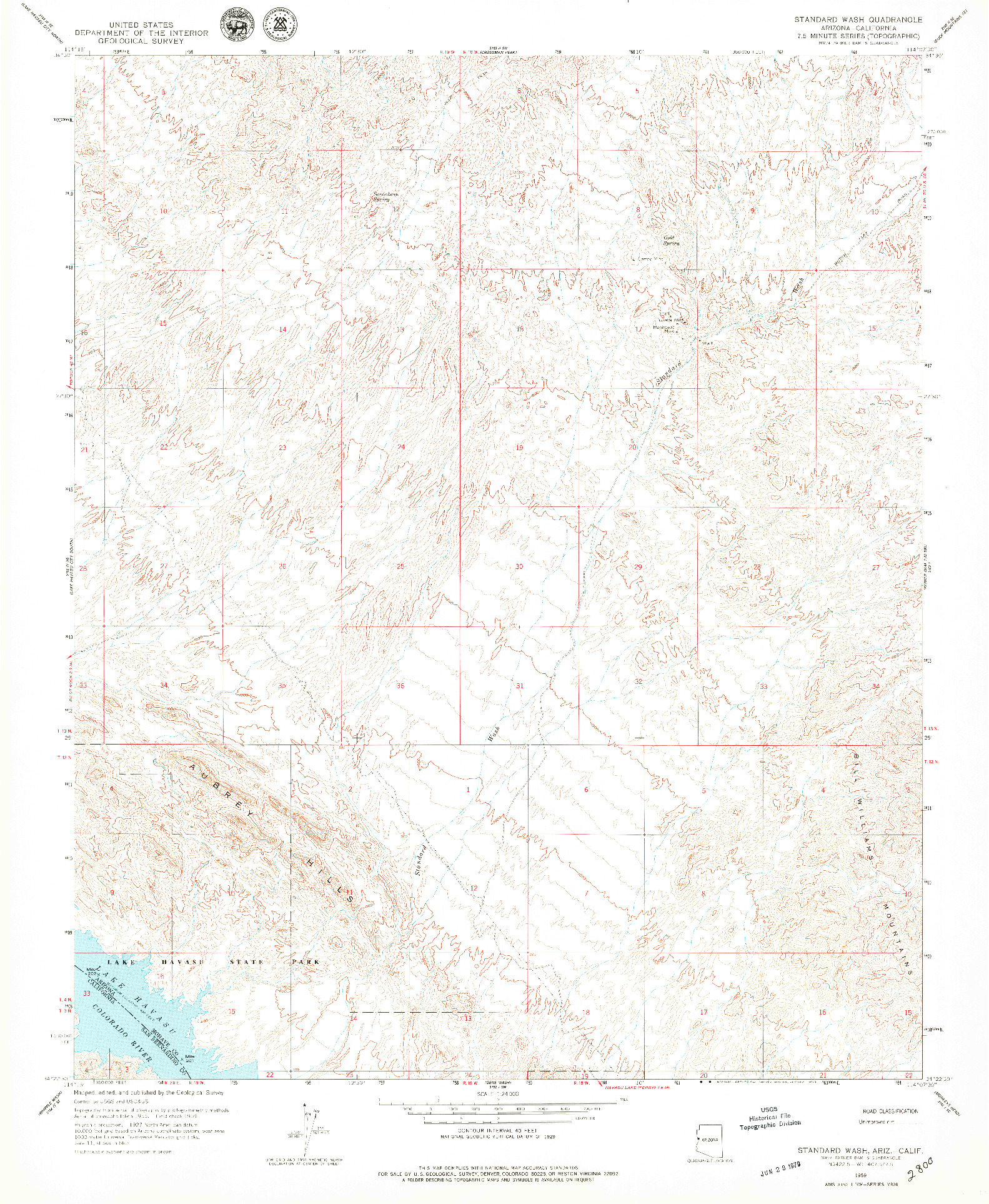 USGS 1:24000-SCALE QUADRANGLE FOR STANDARD WASH, AZ 1959