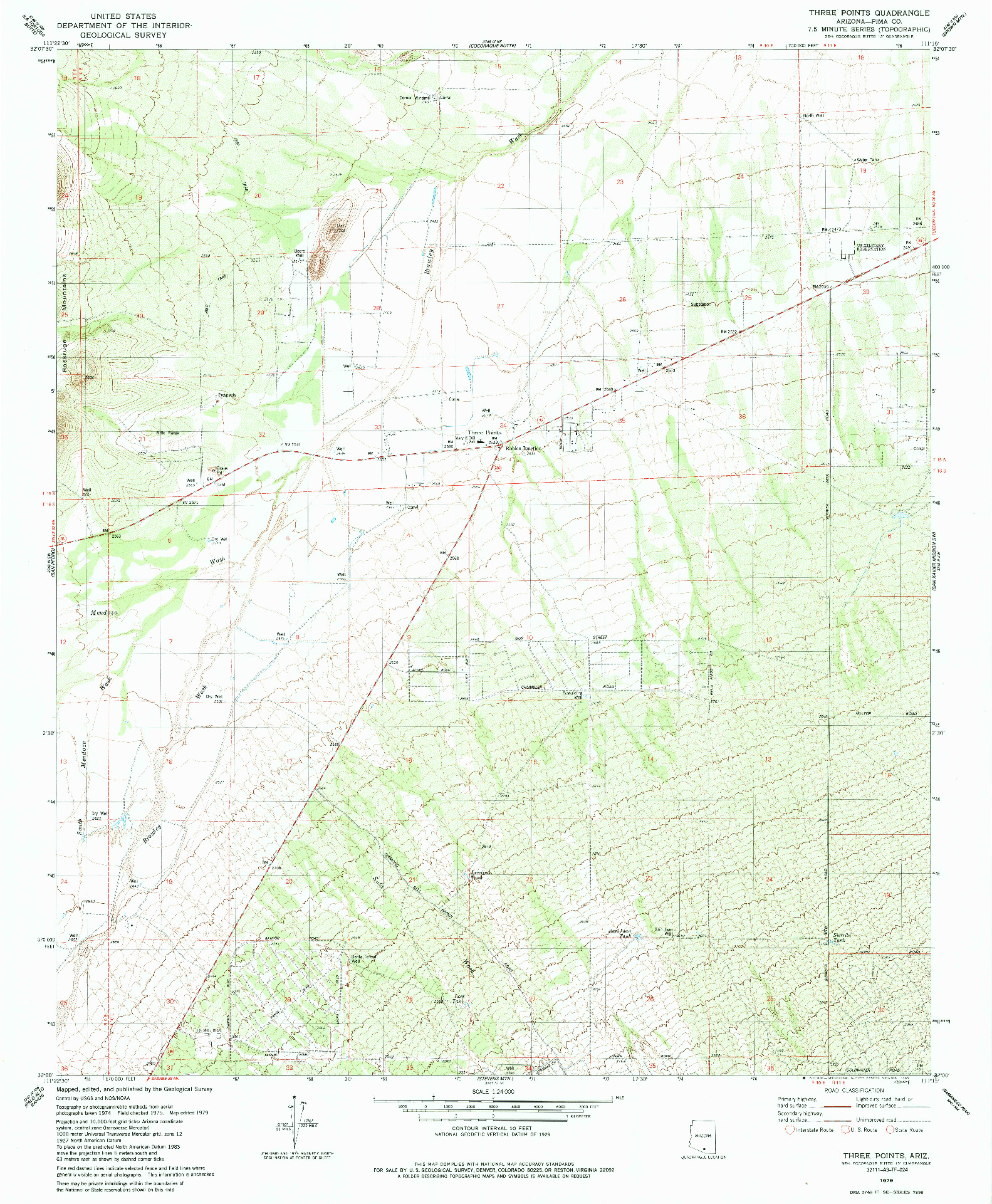 USGS 1:24000-SCALE QUADRANGLE FOR THREE POINTS, AZ 1979