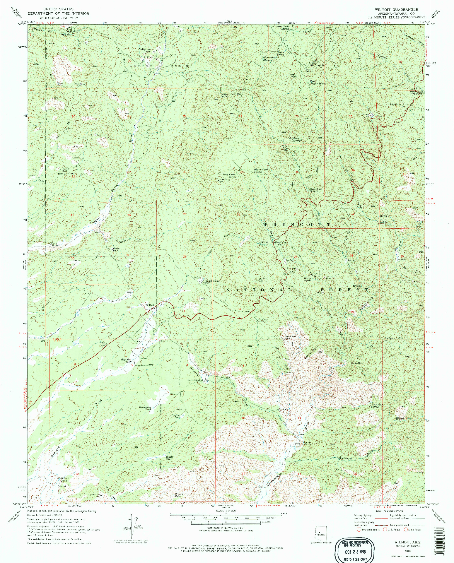 USGS 1:24000-SCALE QUADRANGLE FOR WILHOIT, AZ 1969