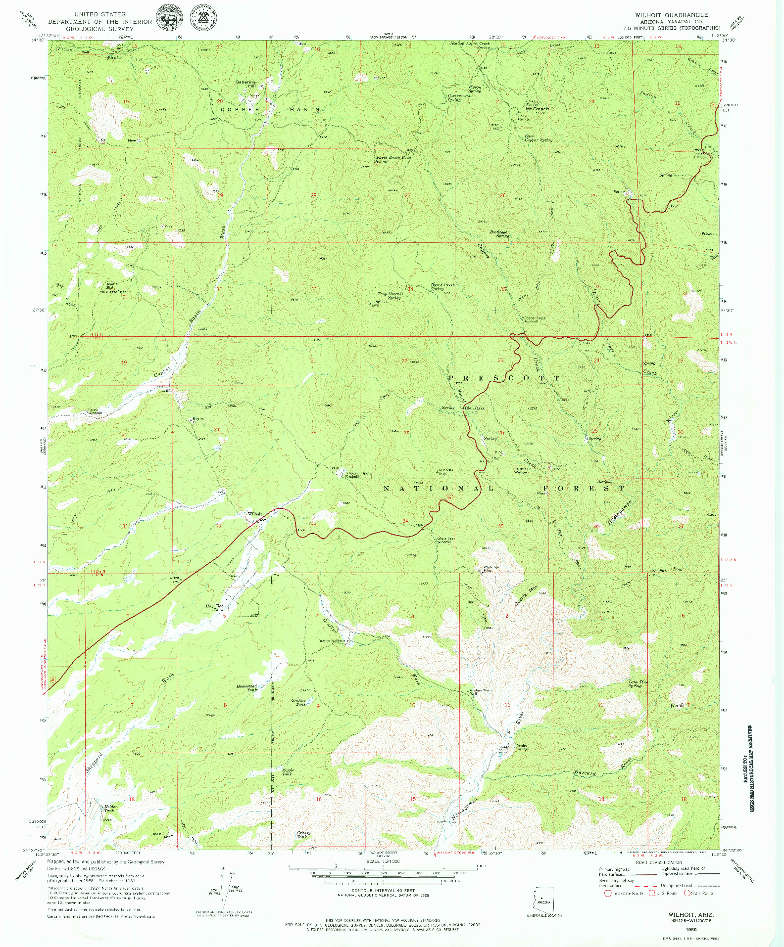 USGS 1:24000-SCALE QUADRANGLE FOR WILHOIT, AZ 1969