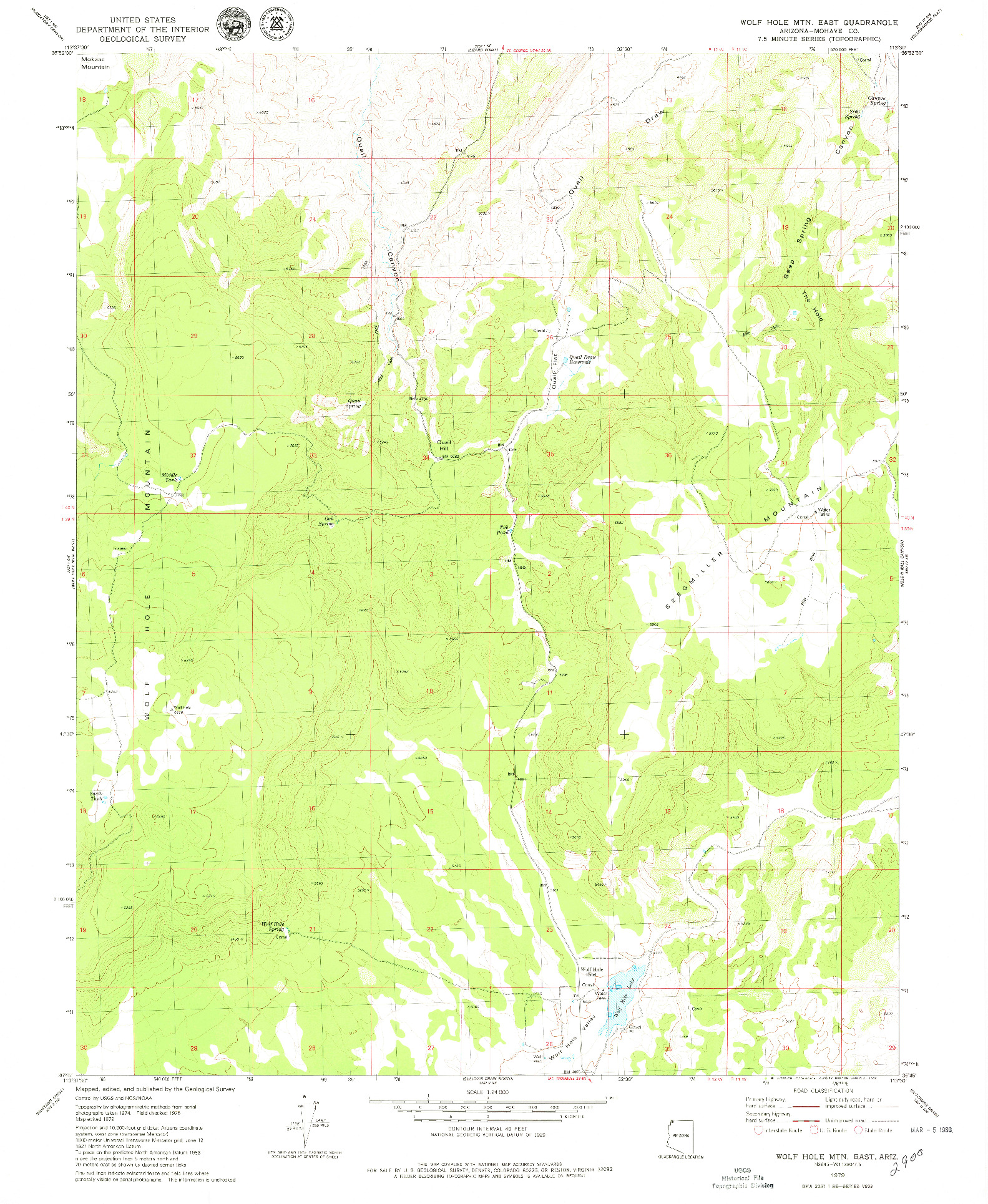 USGS 1:24000-SCALE QUADRANGLE FOR WOLF HOLE MTN. EAST, AZ 1979