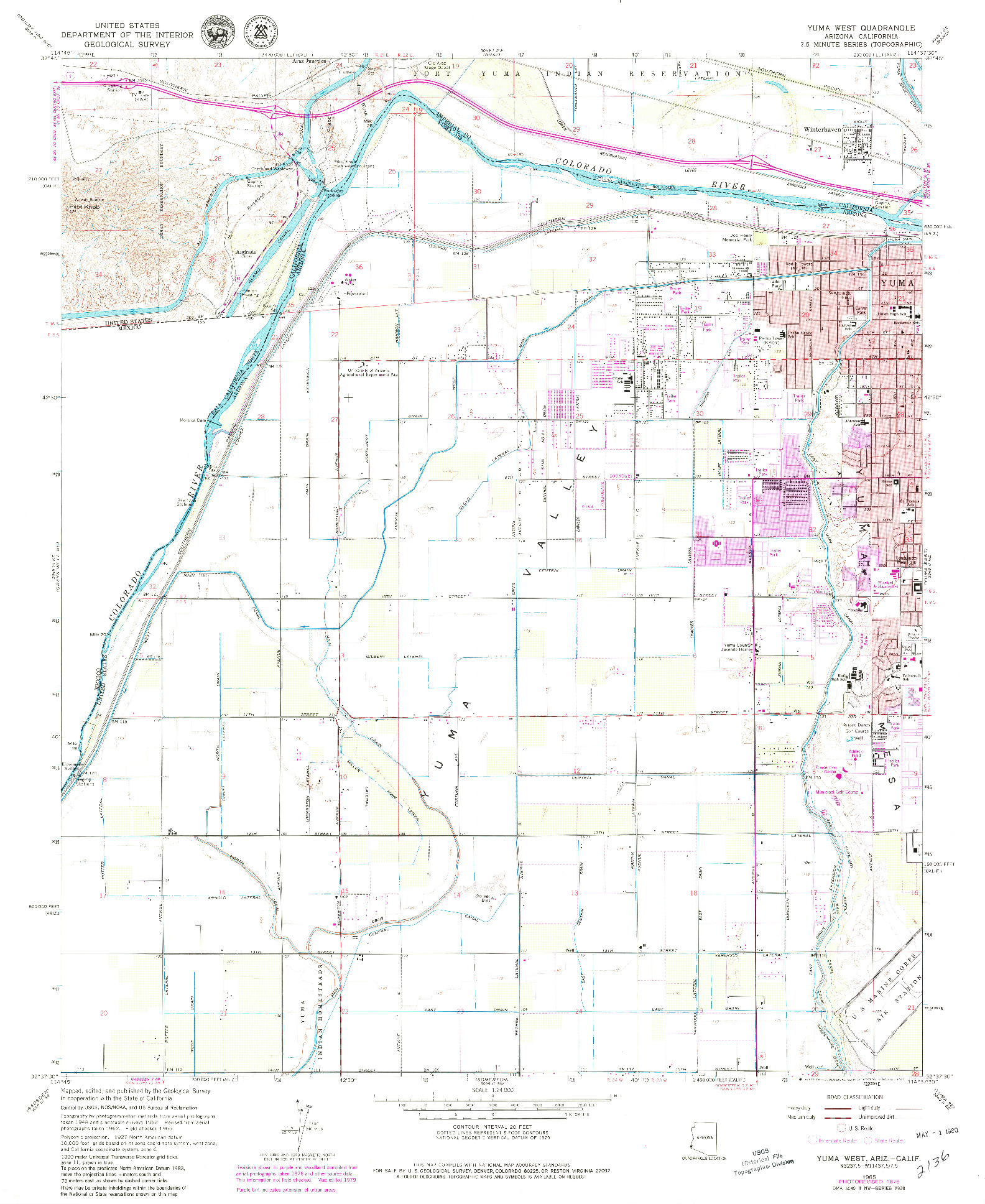 USGS 1:24000-SCALE QUADRANGLE FOR YUMA WEST, AZ 1965