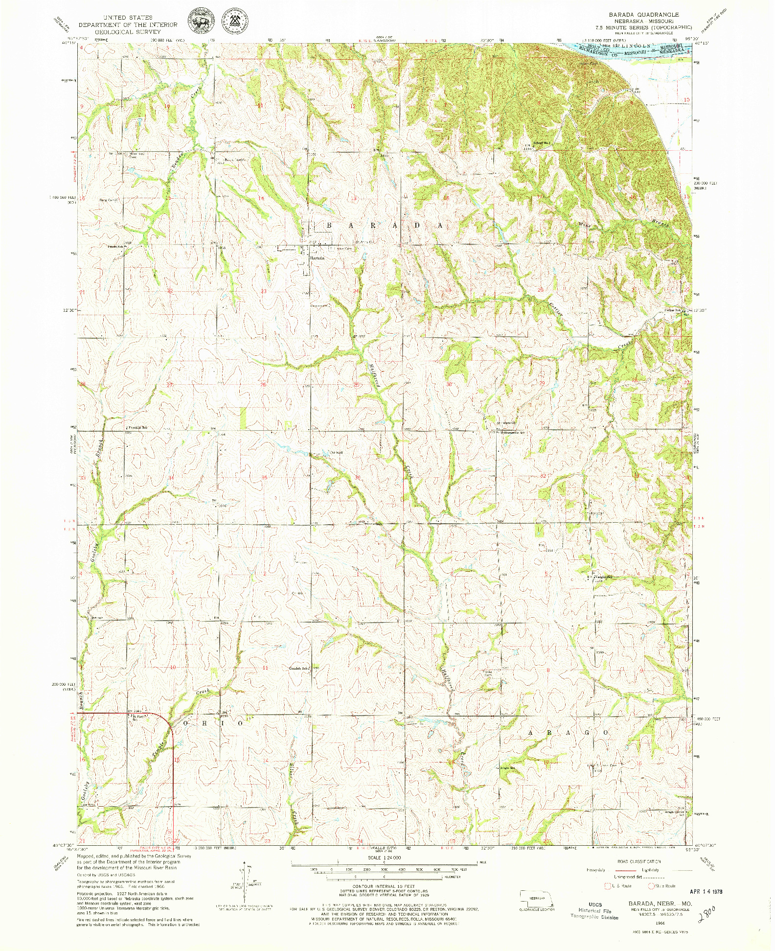 USGS 1:24000-SCALE QUADRANGLE FOR BARADA, NE 1966