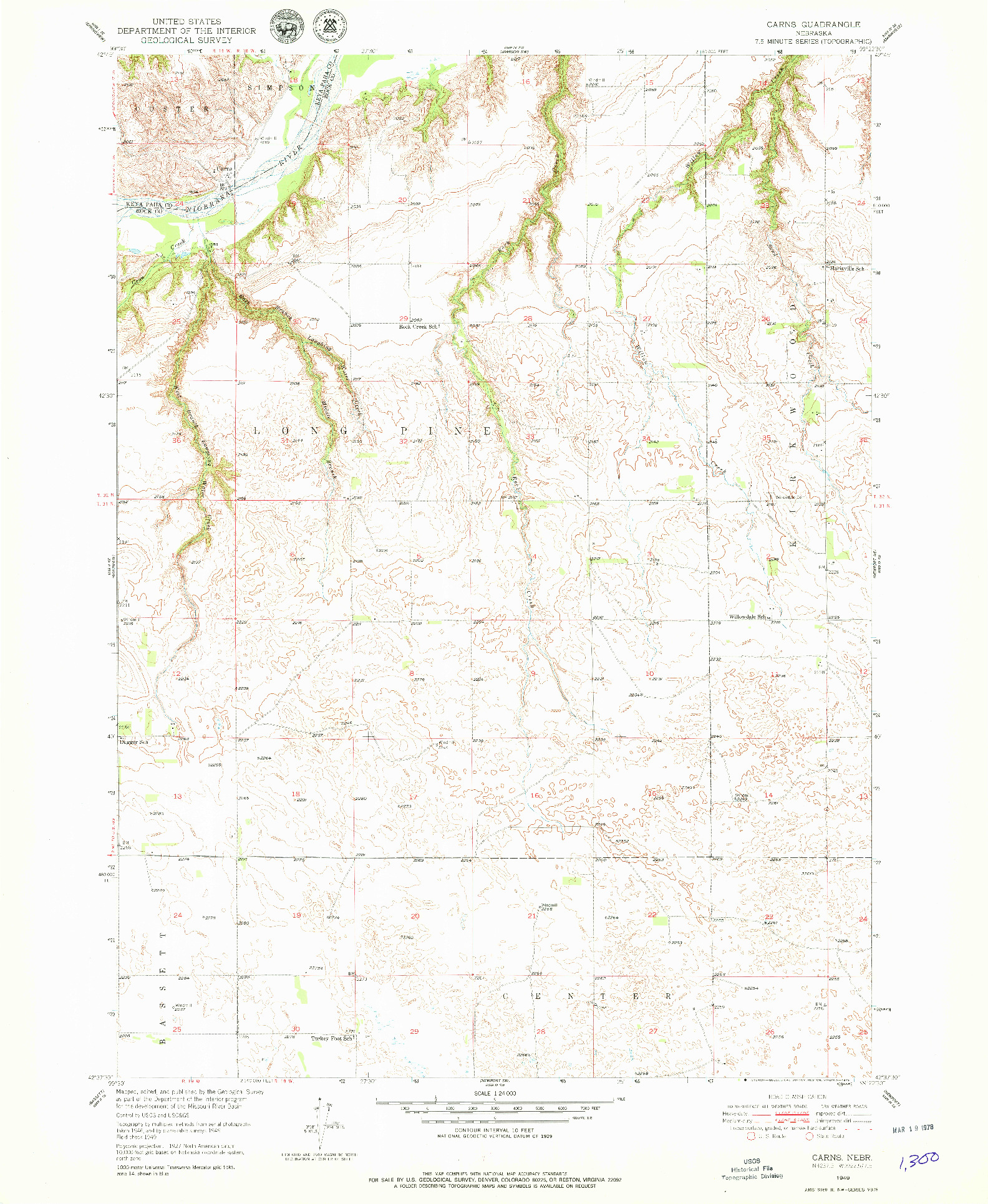 USGS 1:24000-SCALE QUADRANGLE FOR CARNS, NE 1949