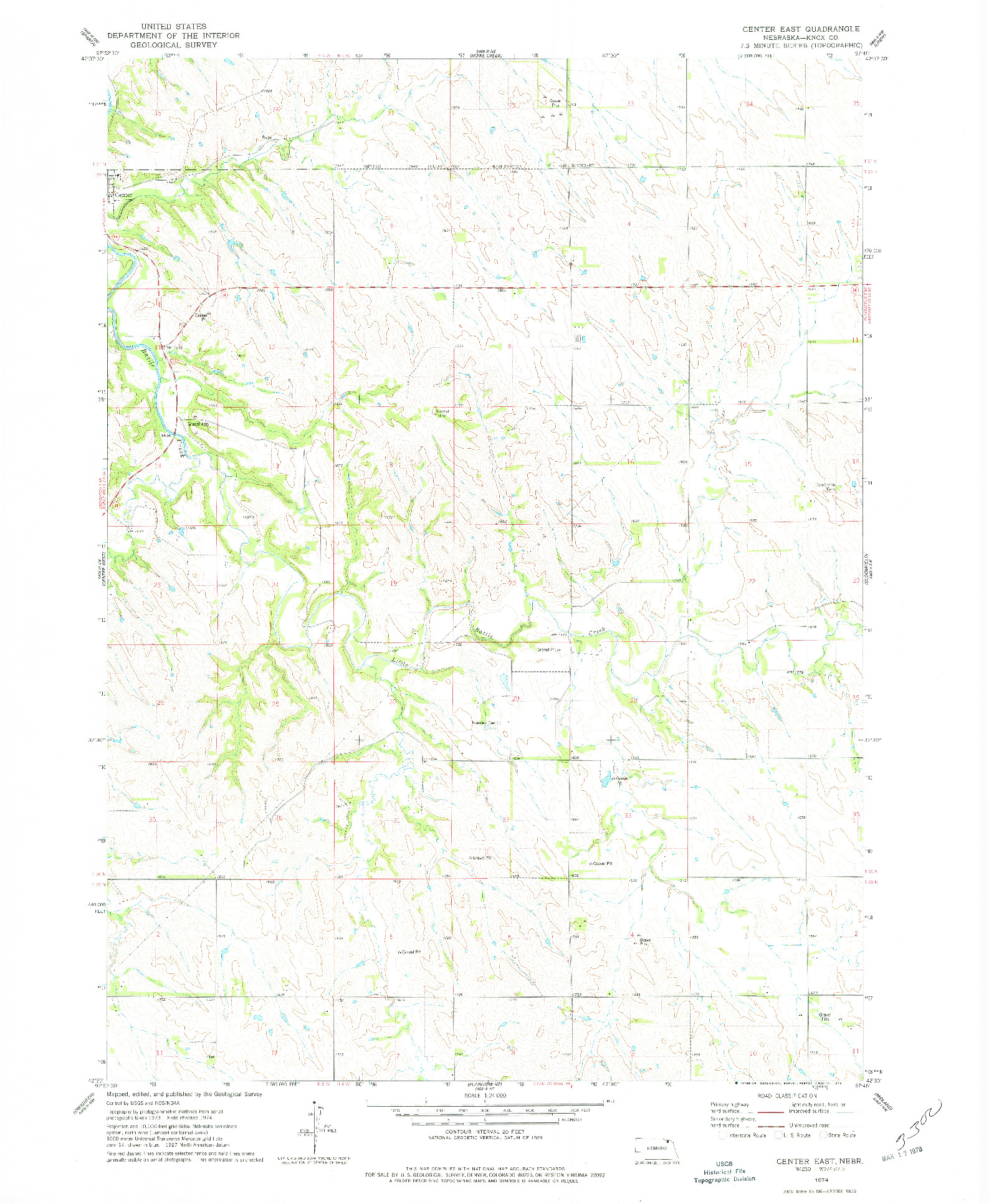 USGS 1:24000-SCALE QUADRANGLE FOR CENTER EAST, NE 1974