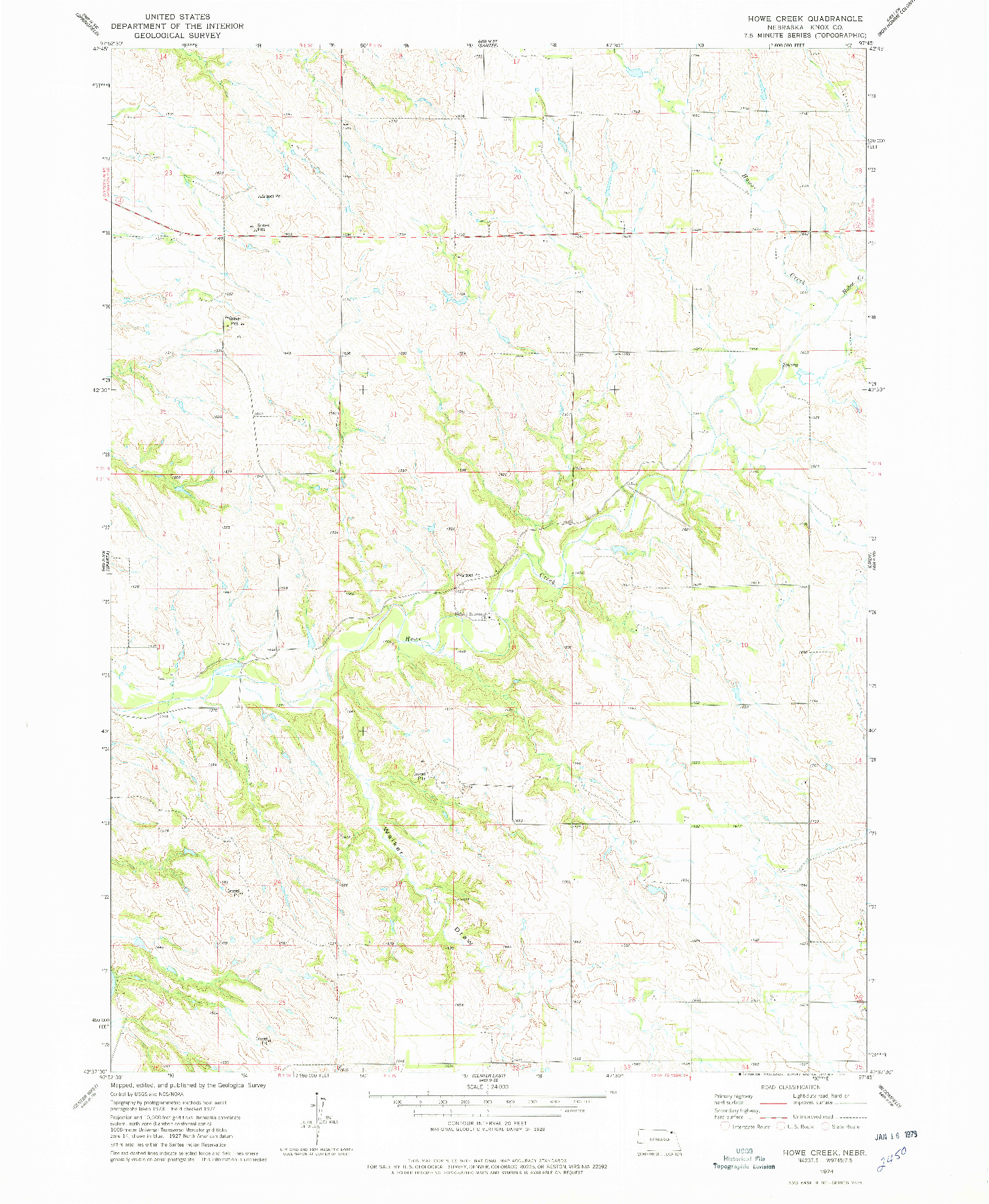 USGS 1:24000-SCALE QUADRANGLE FOR HOWE CREEK, NE 1974