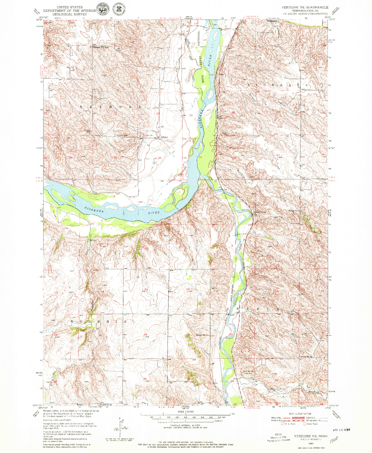 USGS 1:24000-SCALE QUADRANGLE FOR VERDIGRE NE, NE 1950