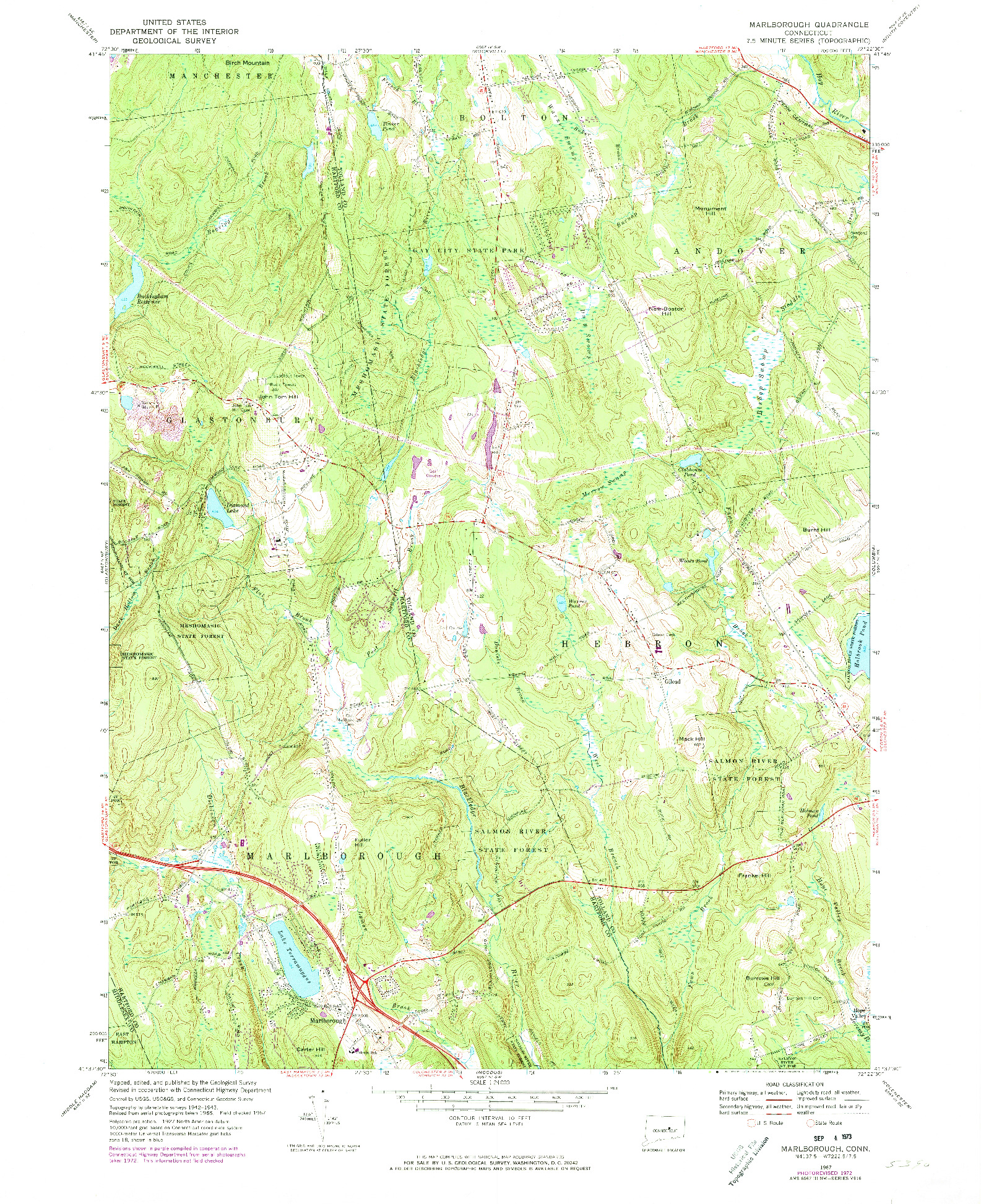 USGS 1:24000-SCALE QUADRANGLE FOR MARLBOROUGH, CT 1967