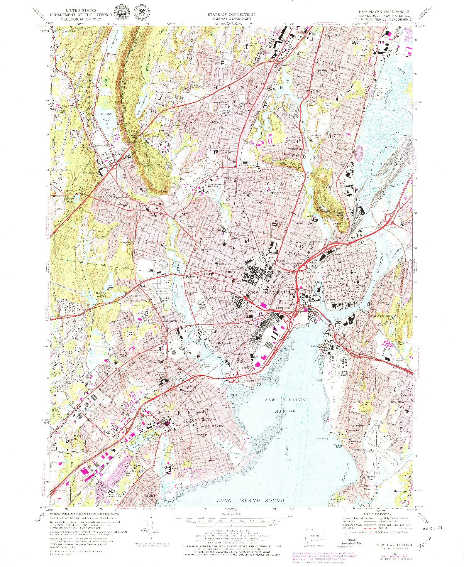 USGS 1:24000-SCALE QUADRANGLE FOR NEW HAVEN, CT 1967