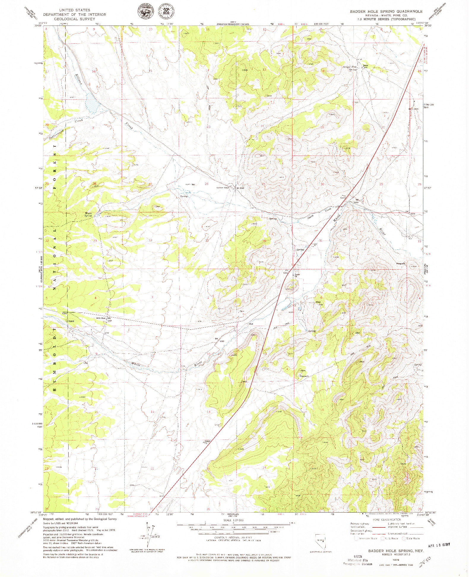 USGS 1:24000-SCALE QUADRANGLE FOR BADGER HOLE SPRING, NV 1978