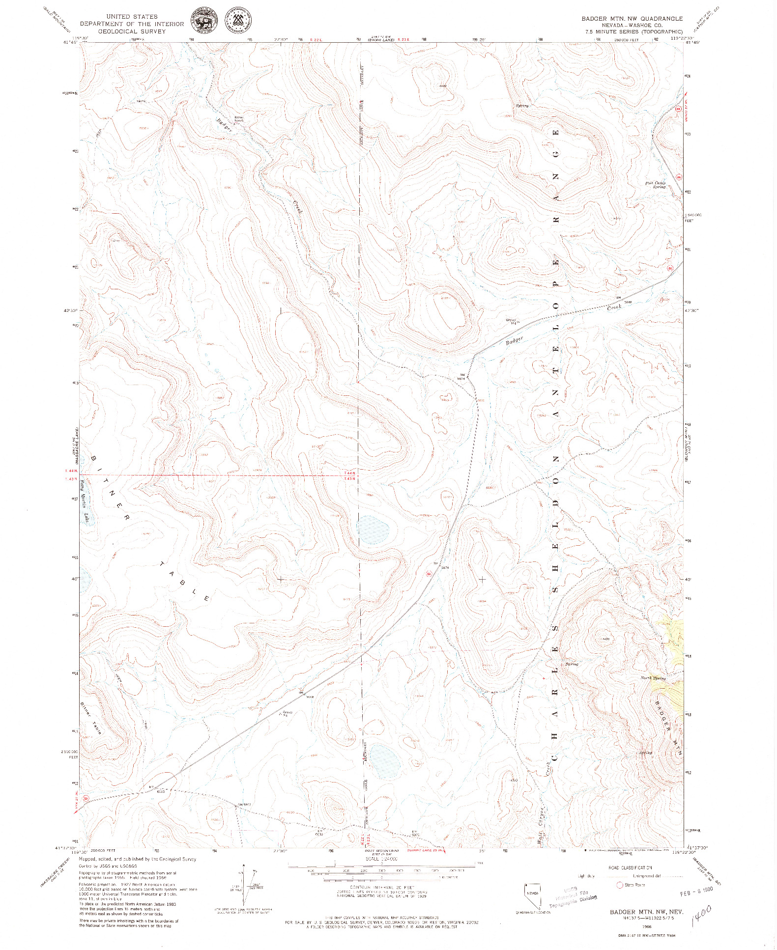 USGS 1:24000-SCALE QUADRANGLE FOR BADGER MTN NW, NV 1966