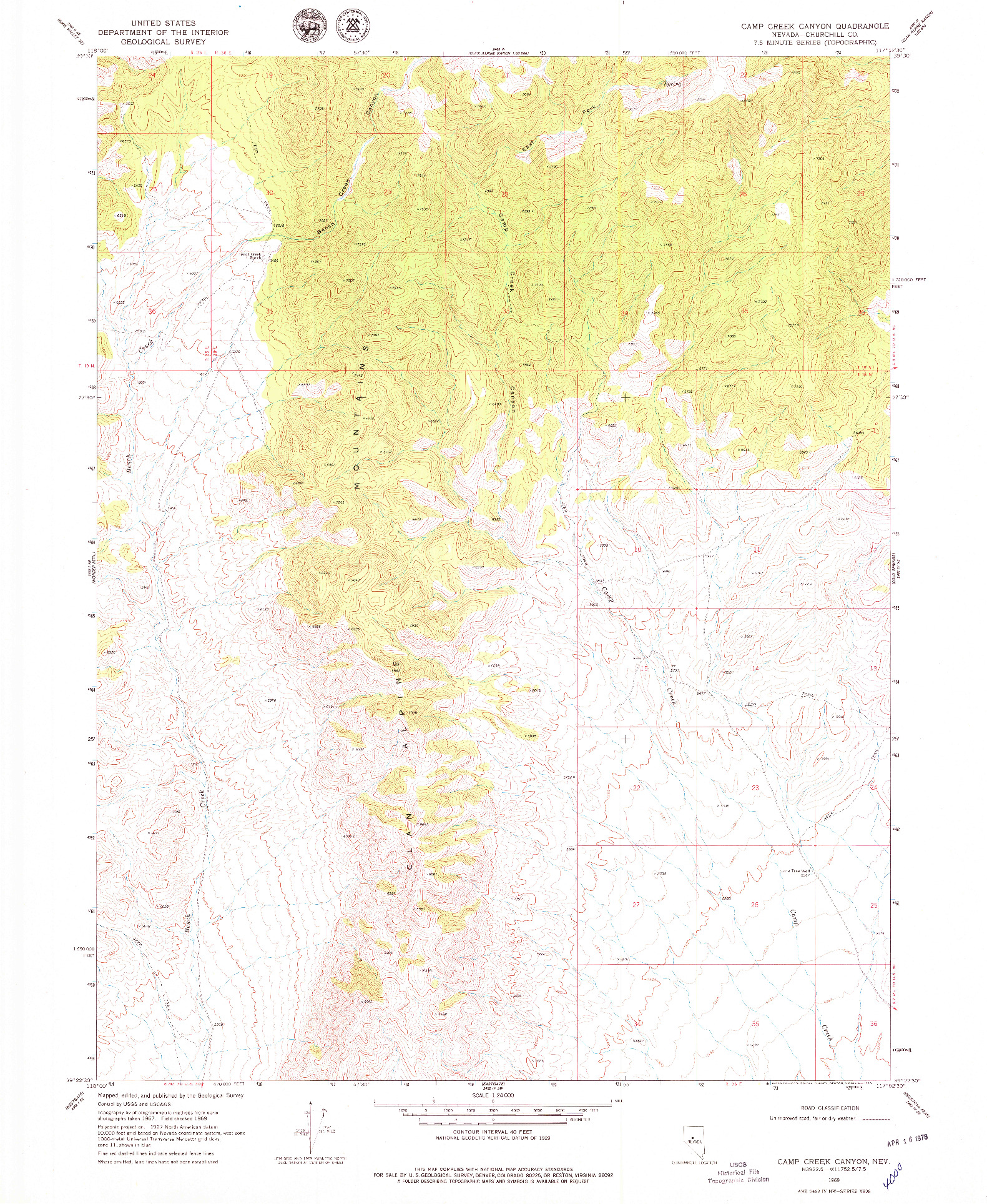 USGS 1:24000-SCALE QUADRANGLE FOR CAMP CREEK CANYON, NV 1969