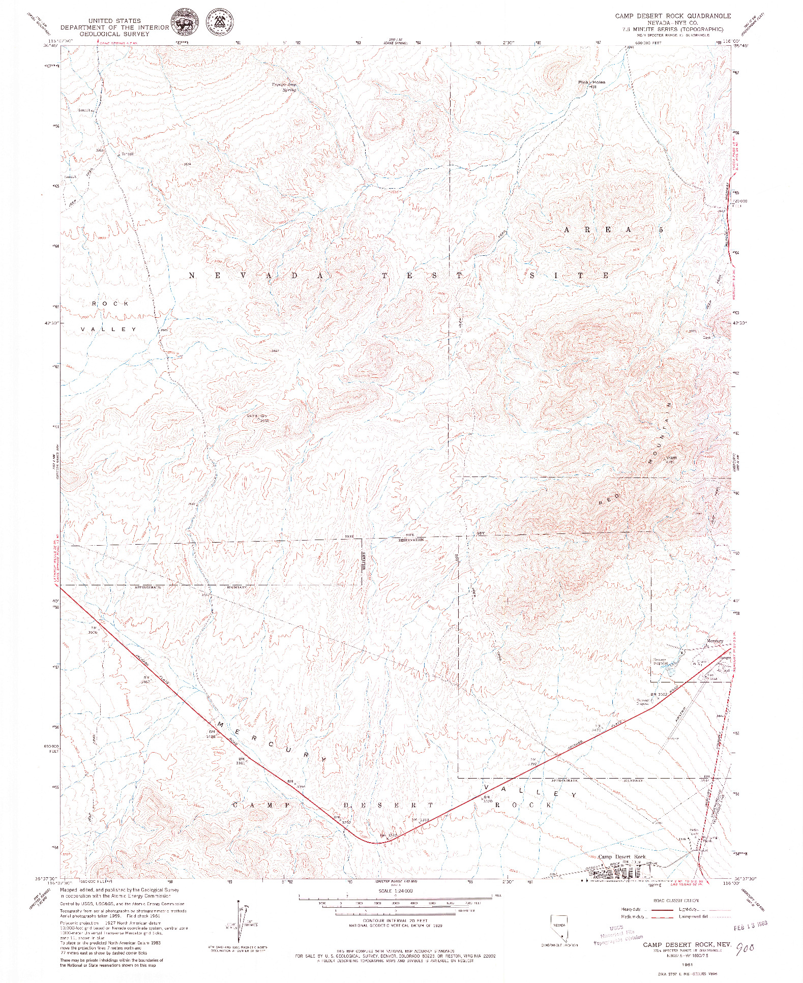 USGS 1:24000-SCALE QUADRANGLE FOR CAMP DESERT ROCK, NV 1961