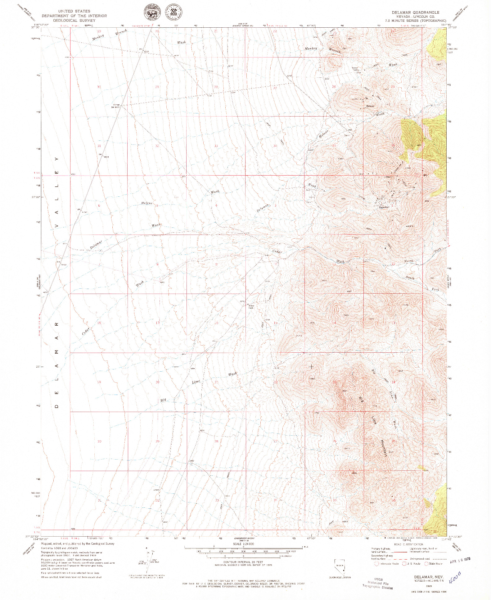 USGS 1:24000-SCALE QUADRANGLE FOR DELAMAR, NV 1969