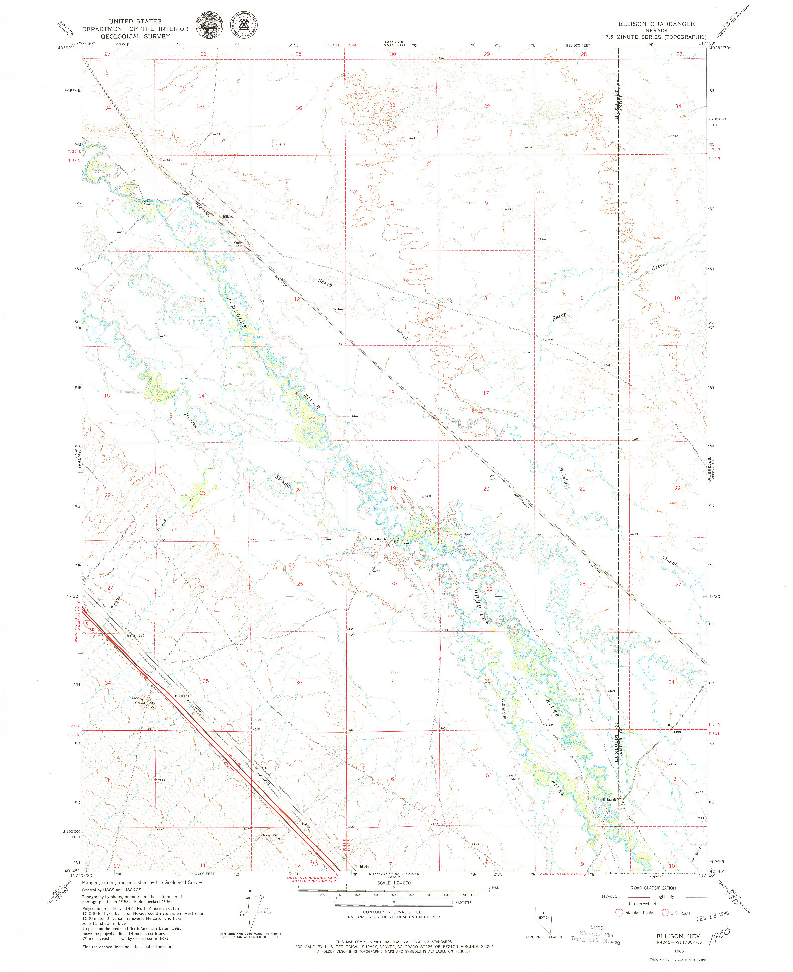 USGS 1:24000-SCALE QUADRANGLE FOR ELLISON, NV 1966