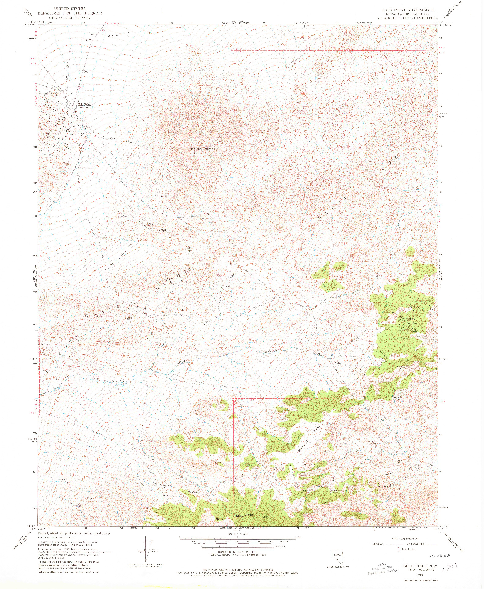 USGS 1:24000-SCALE QUADRANGLE FOR GOLD POINT, NV 1968