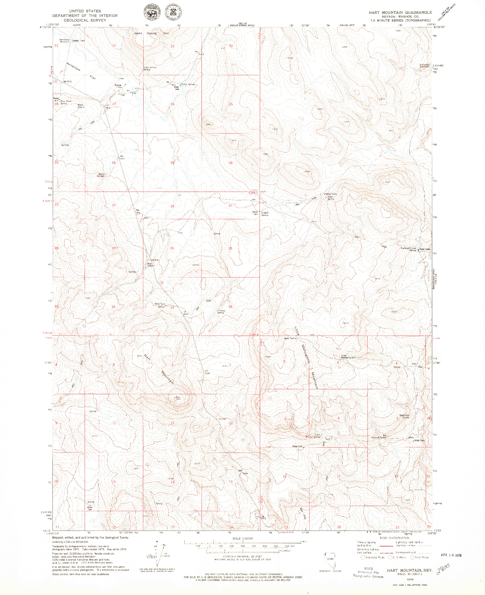 USGS 1:24000-SCALE QUADRANGLE FOR HART MOUNTAIN, NV 1978