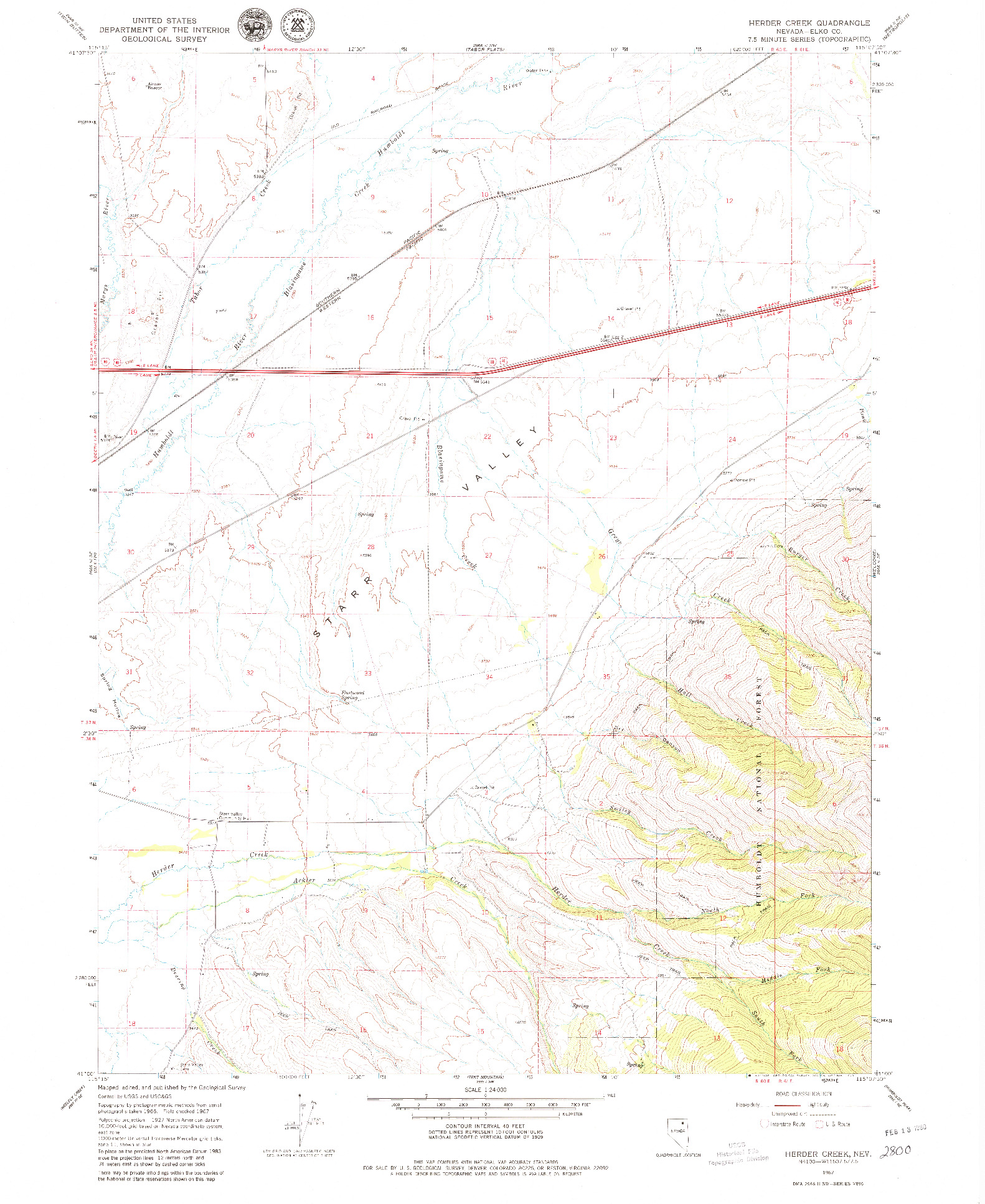 USGS 1:24000-SCALE QUADRANGLE FOR HERDER CREEK, NV 1967