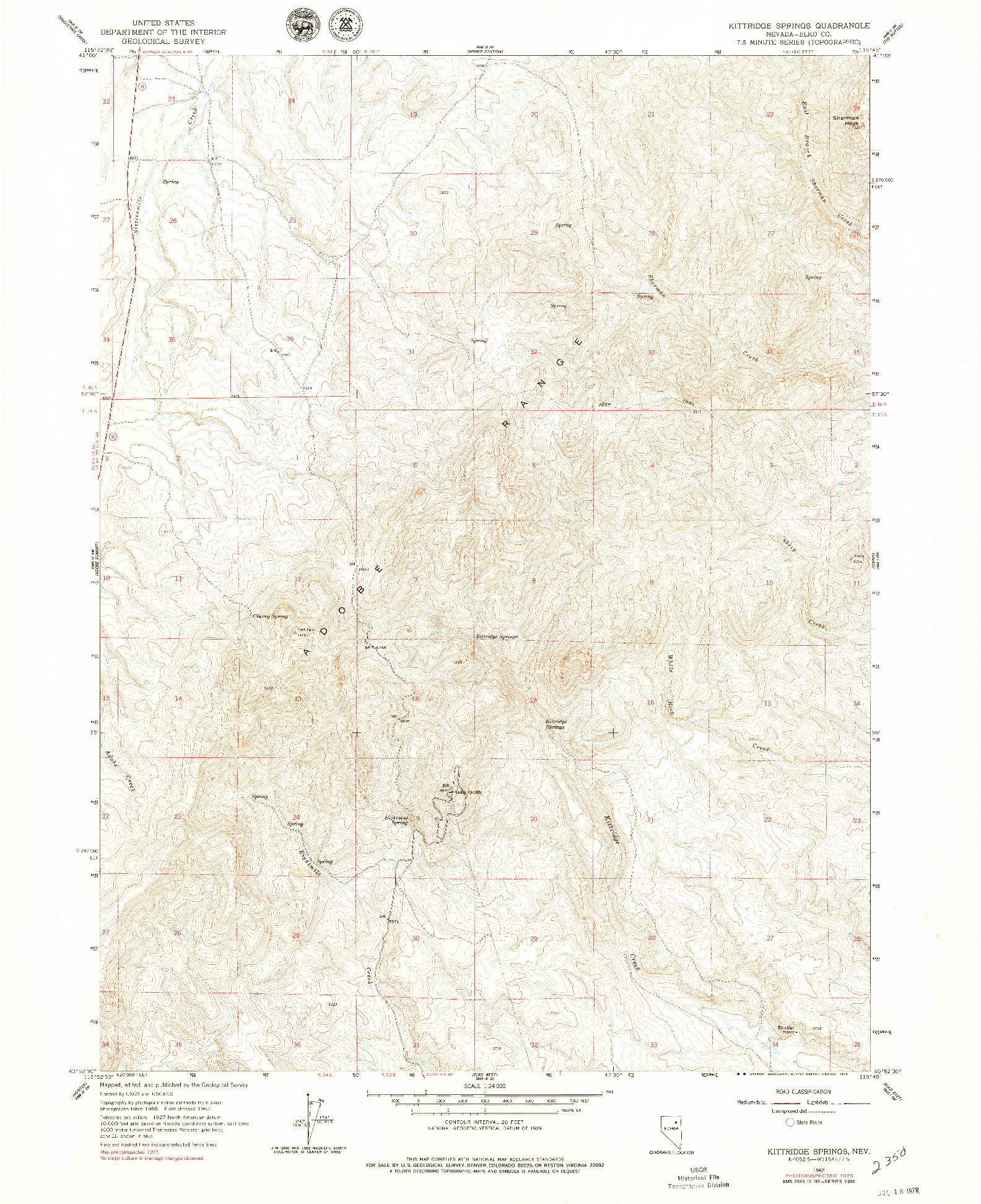 USGS 1:24000-SCALE QUADRANGLE FOR KITTRIDGE SPRINGS, NV 1962