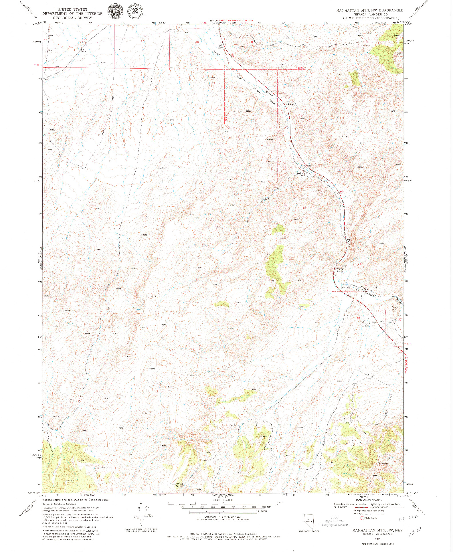 USGS 1:24000-SCALE QUADRANGLE FOR MANHATTAN MTN NW, NV 1969