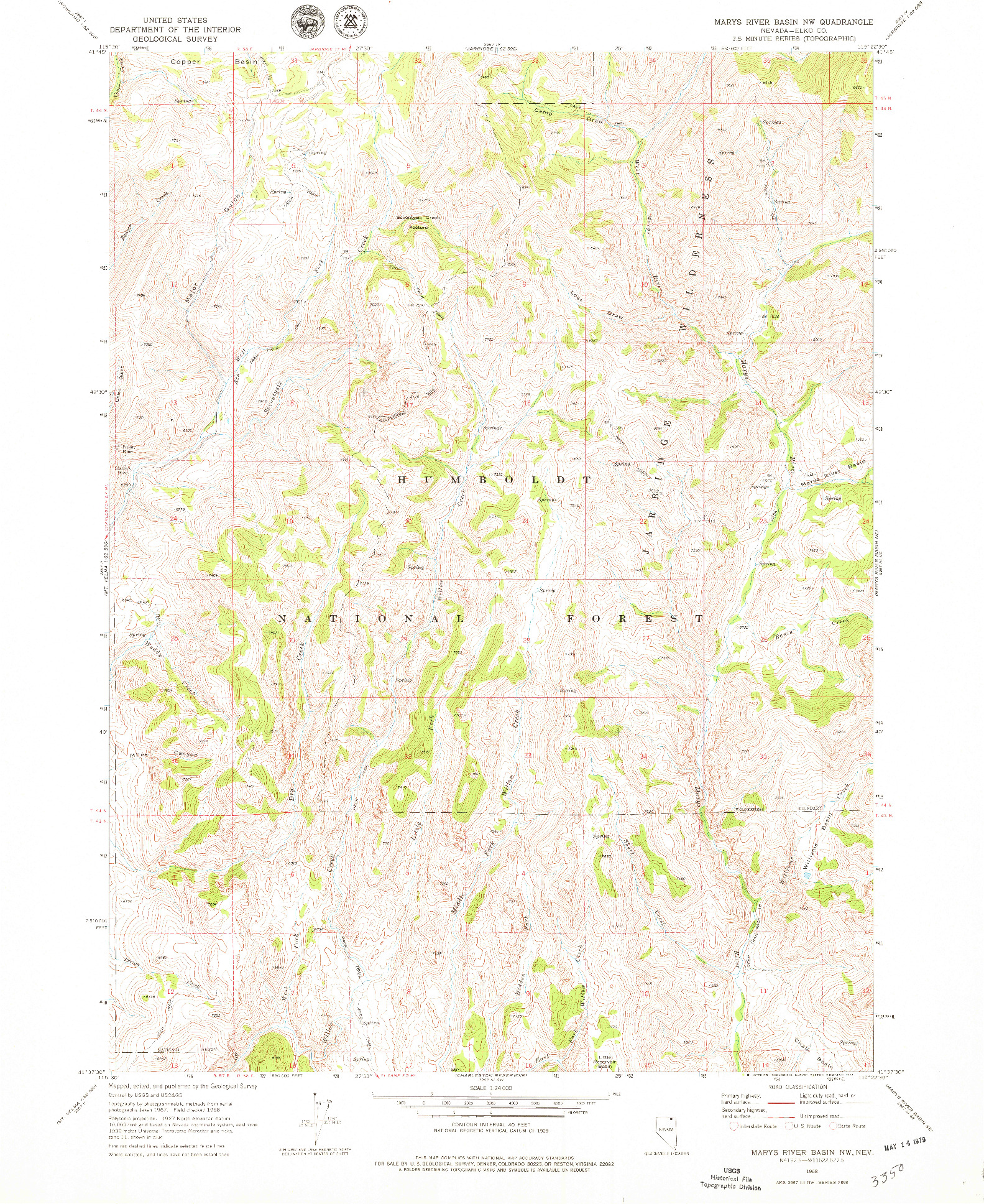 USGS 1:24000-SCALE QUADRANGLE FOR MARYS RIVER BASIN NW, NV 1968