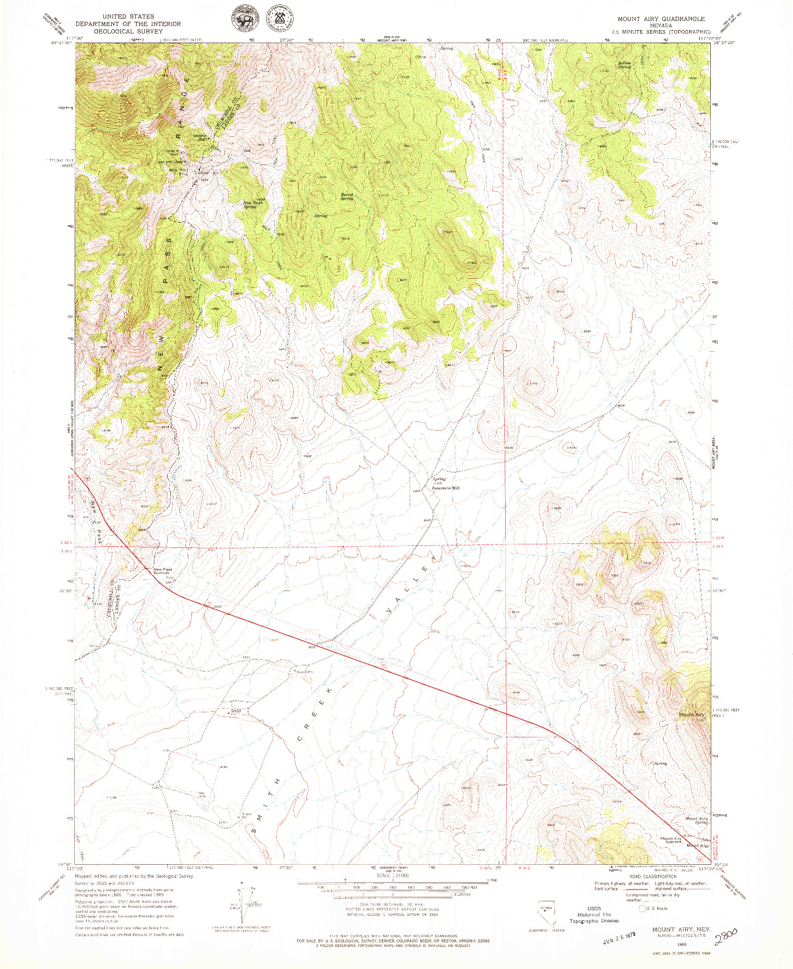 USGS 1:24000-SCALE QUADRANGLE FOR MOUNT AIRY, NV 1969