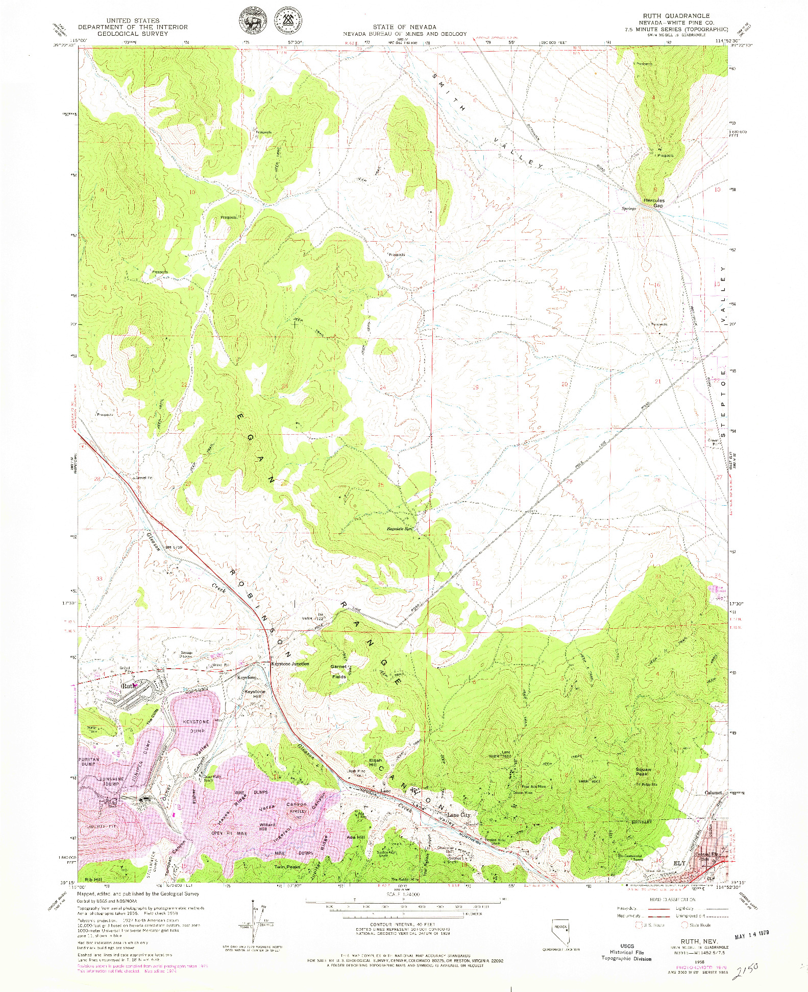 USGS 1:24000-SCALE QUADRANGLE FOR RUTH, NV 1958